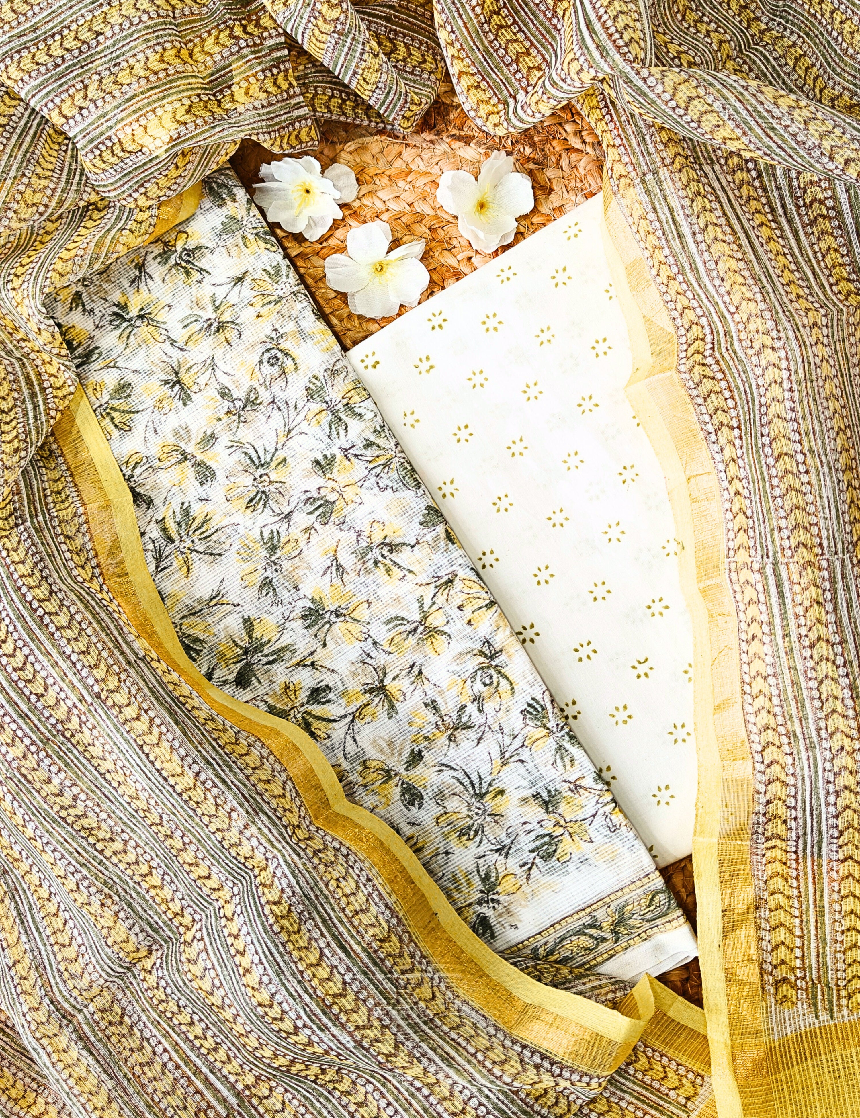 Vaayu White Bagru Dress Material