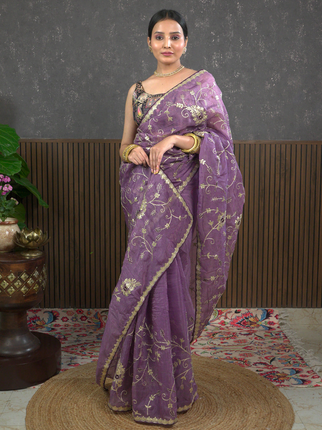 Gota Lavender Embroidered Saree