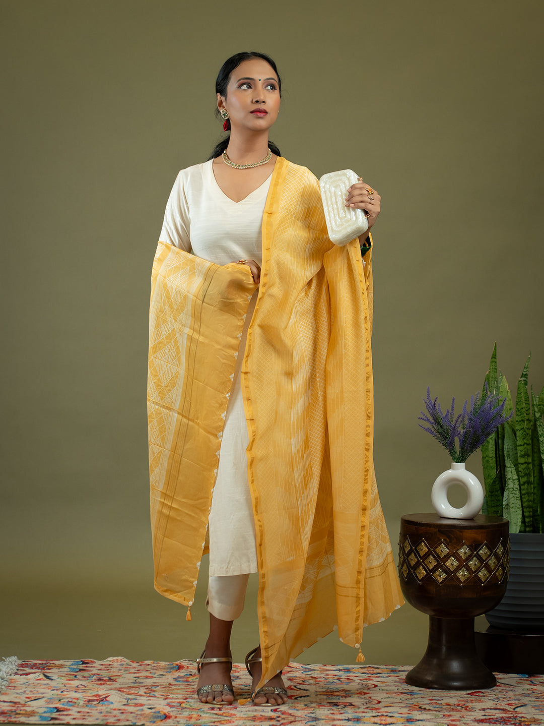Rangrez Yellow Shibori Dupatta