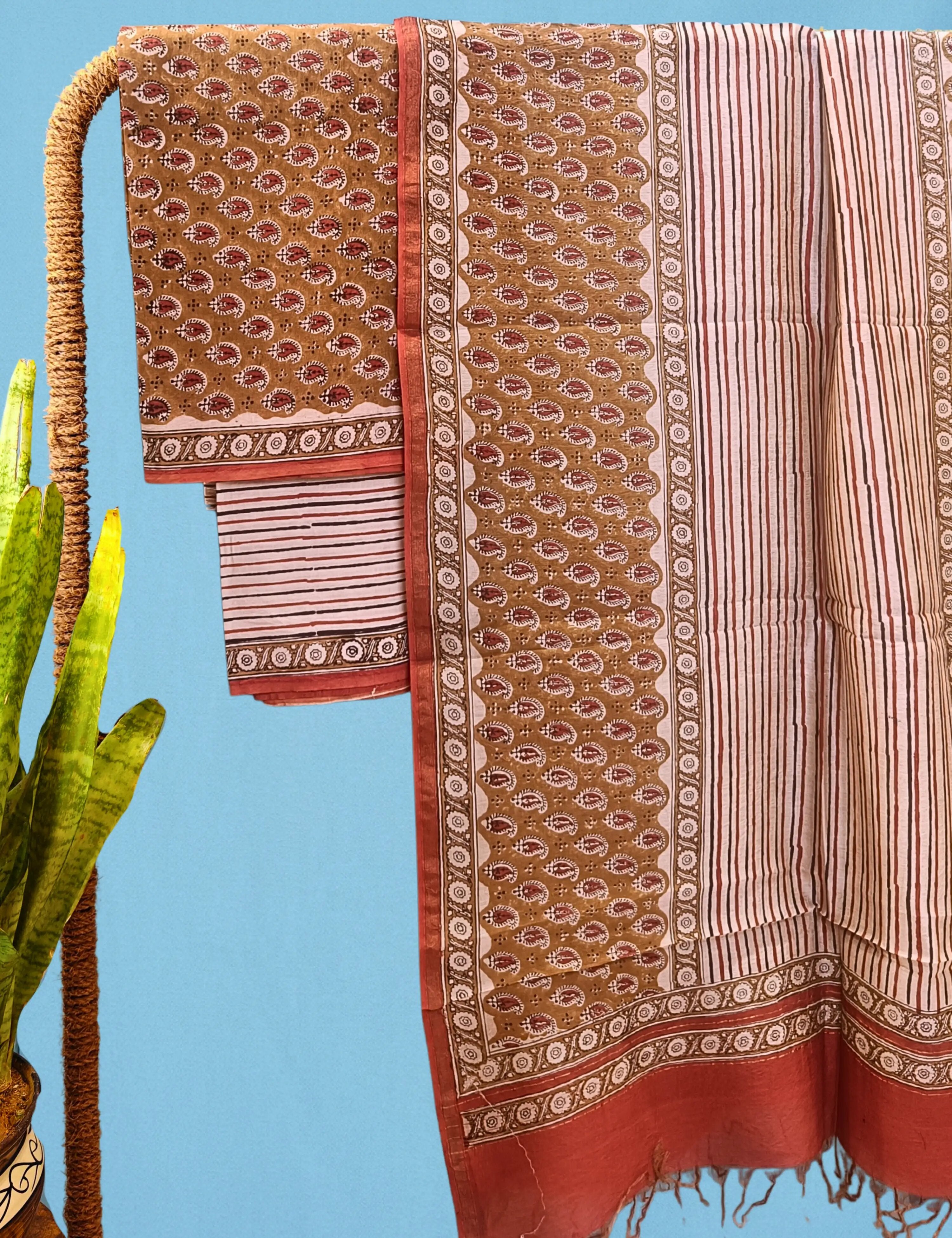 Zhanak Mustard Bagru Dress Material