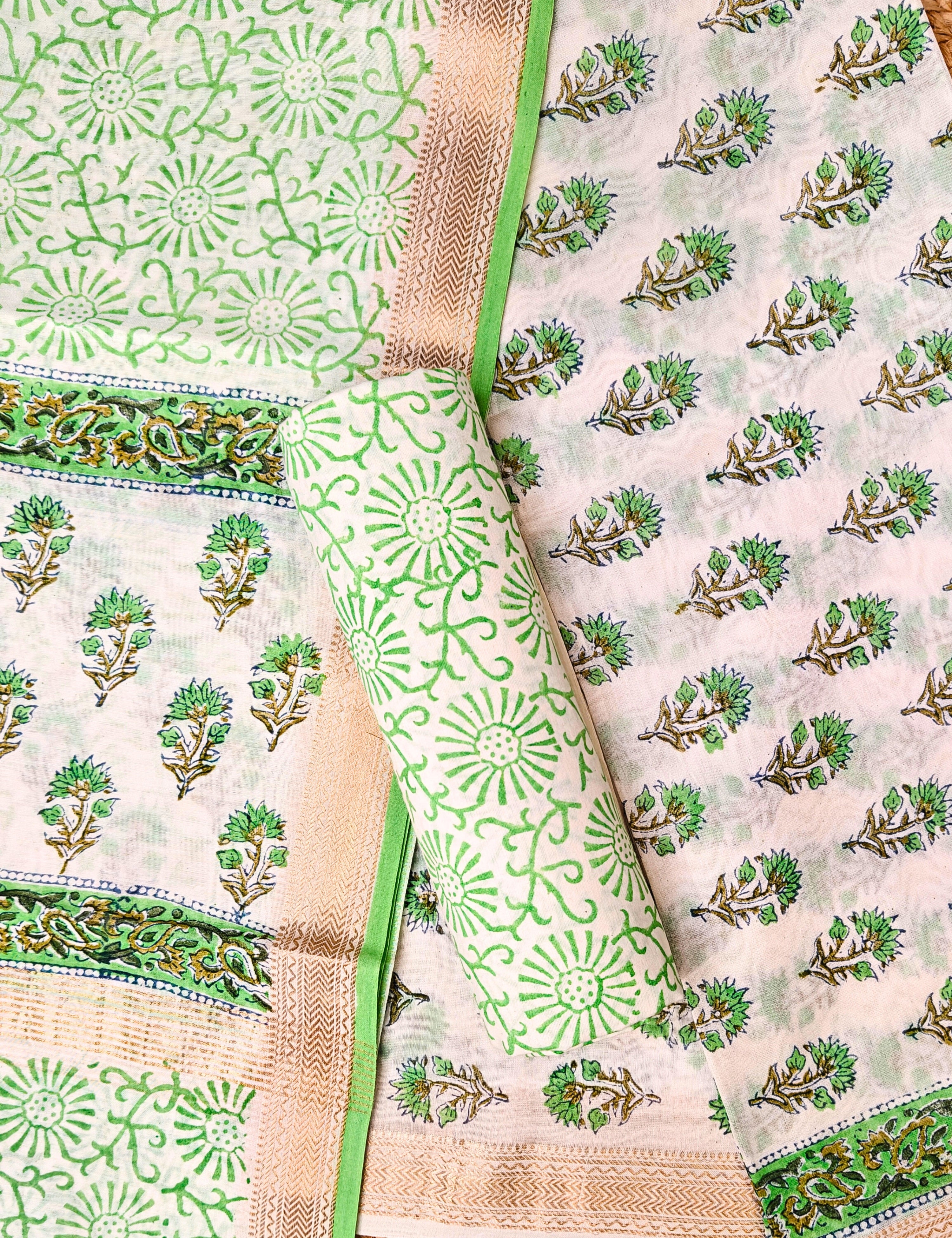 Maati White Bagru Dress Material