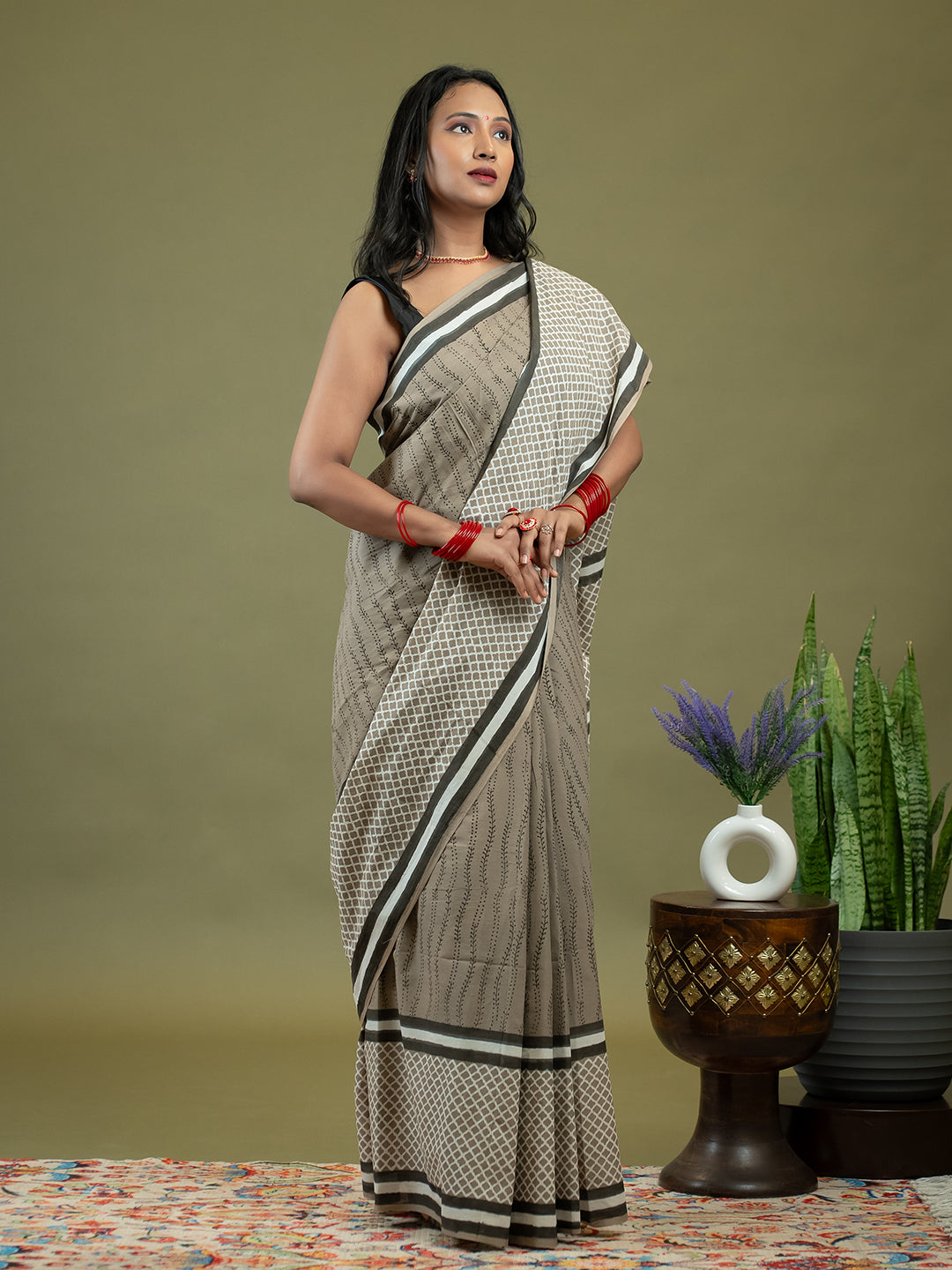 Nira Brown Dabu Saree