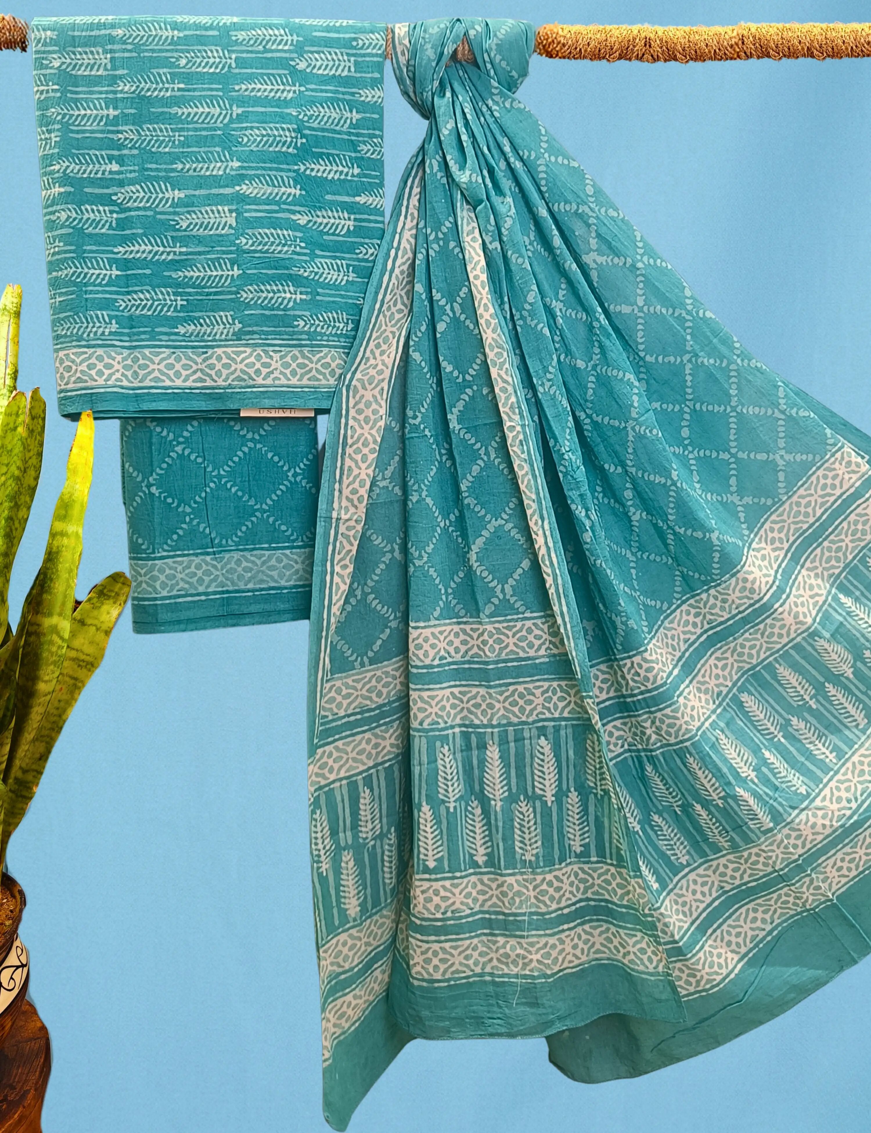 Panak Green Bagru Dress Material