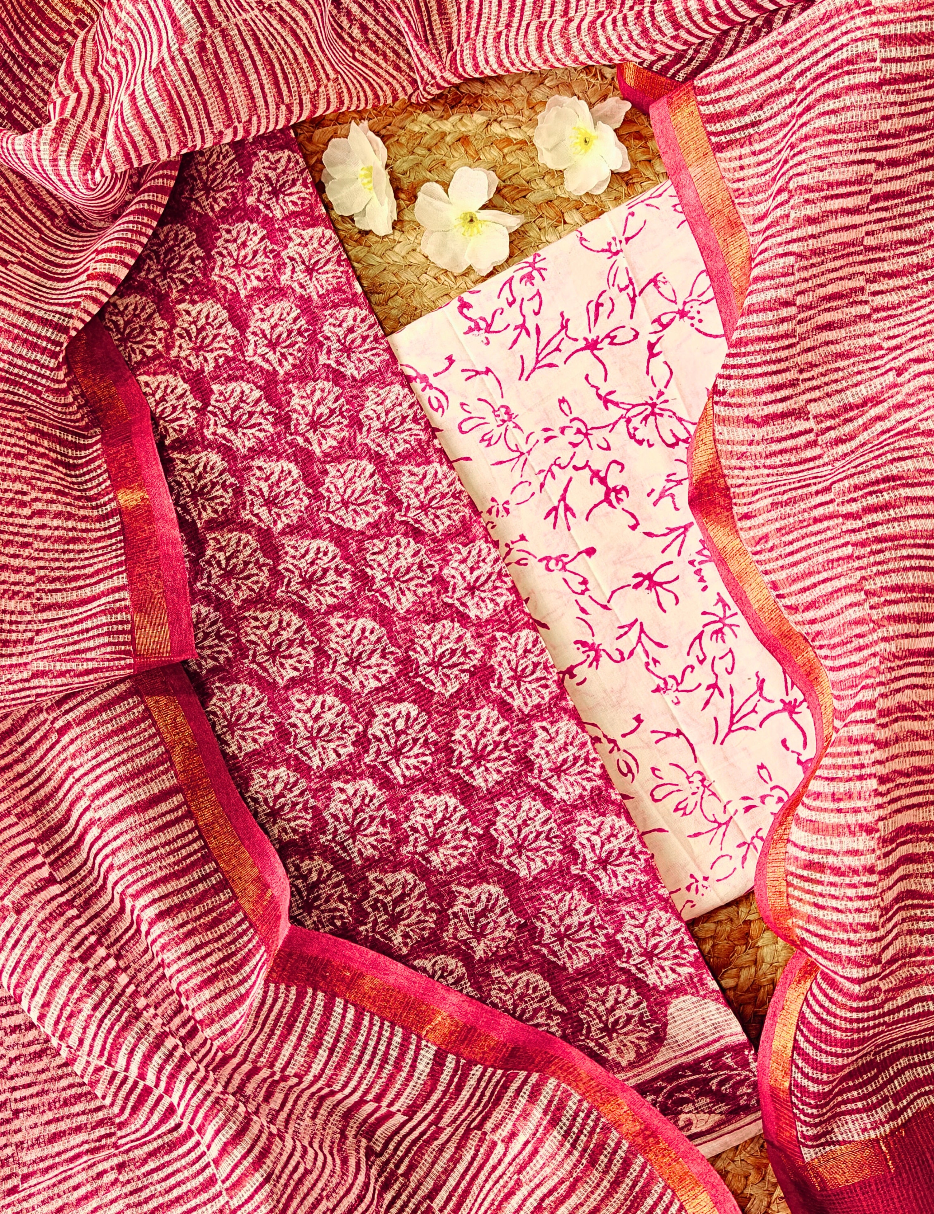 Vaayu Maroon Bagru Dress Material