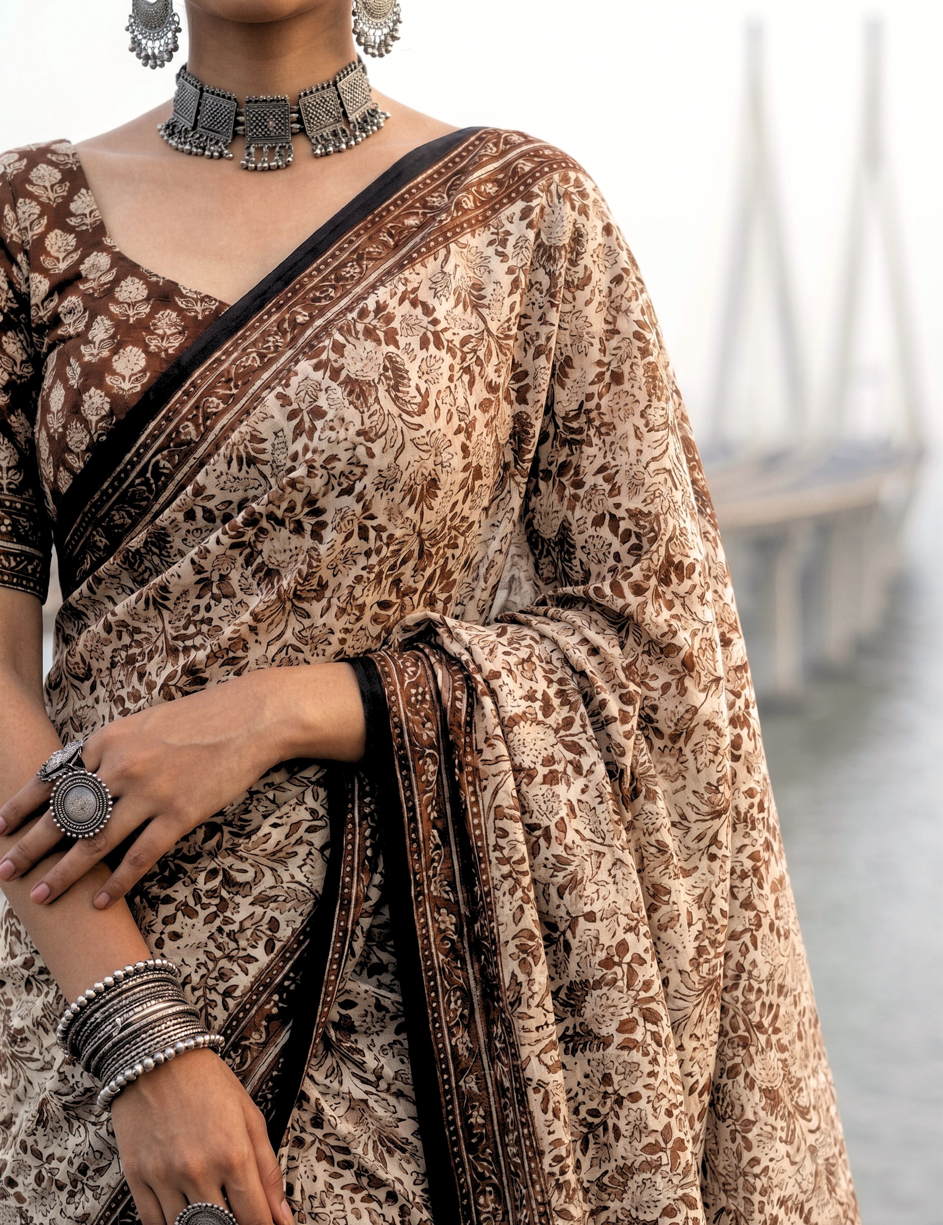 Indus Beige Bagru Saree