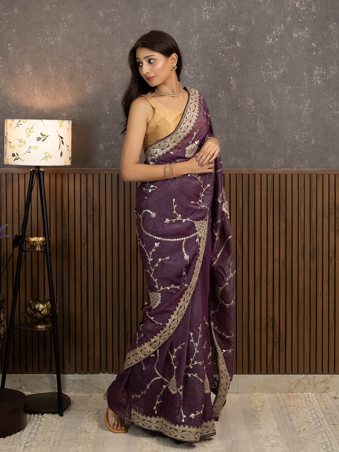 Gota Purple Embroidered Saree