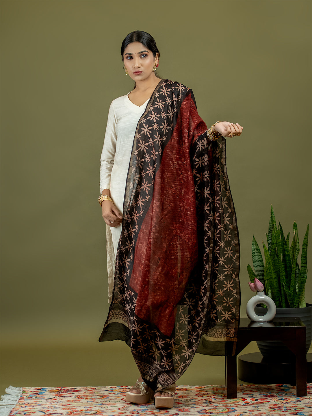 Kritika Maroon Ajrakh Dupatta