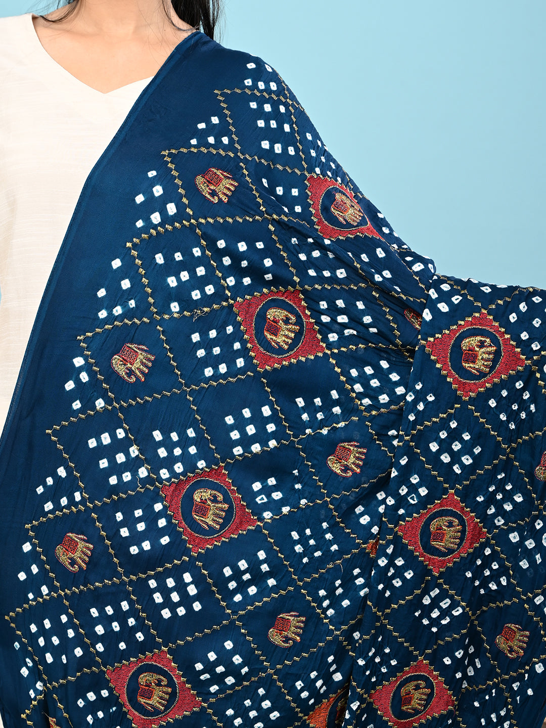 Gajgamini Teal Bandhini Dupatta