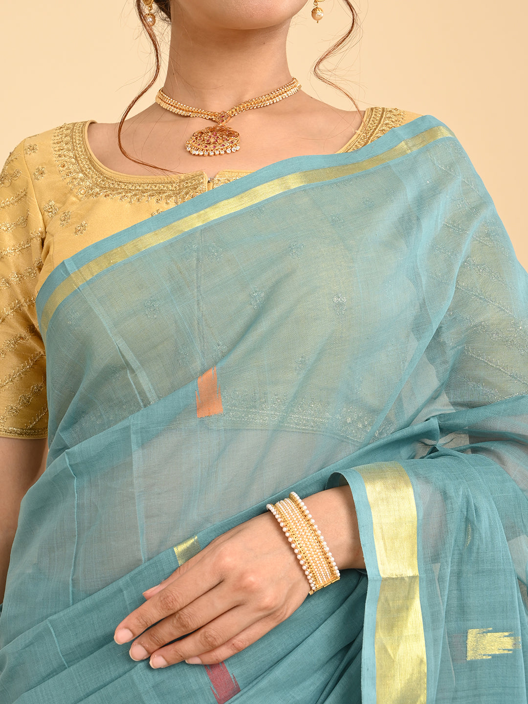 Mandir Skyblue Venkatagiri Saree
