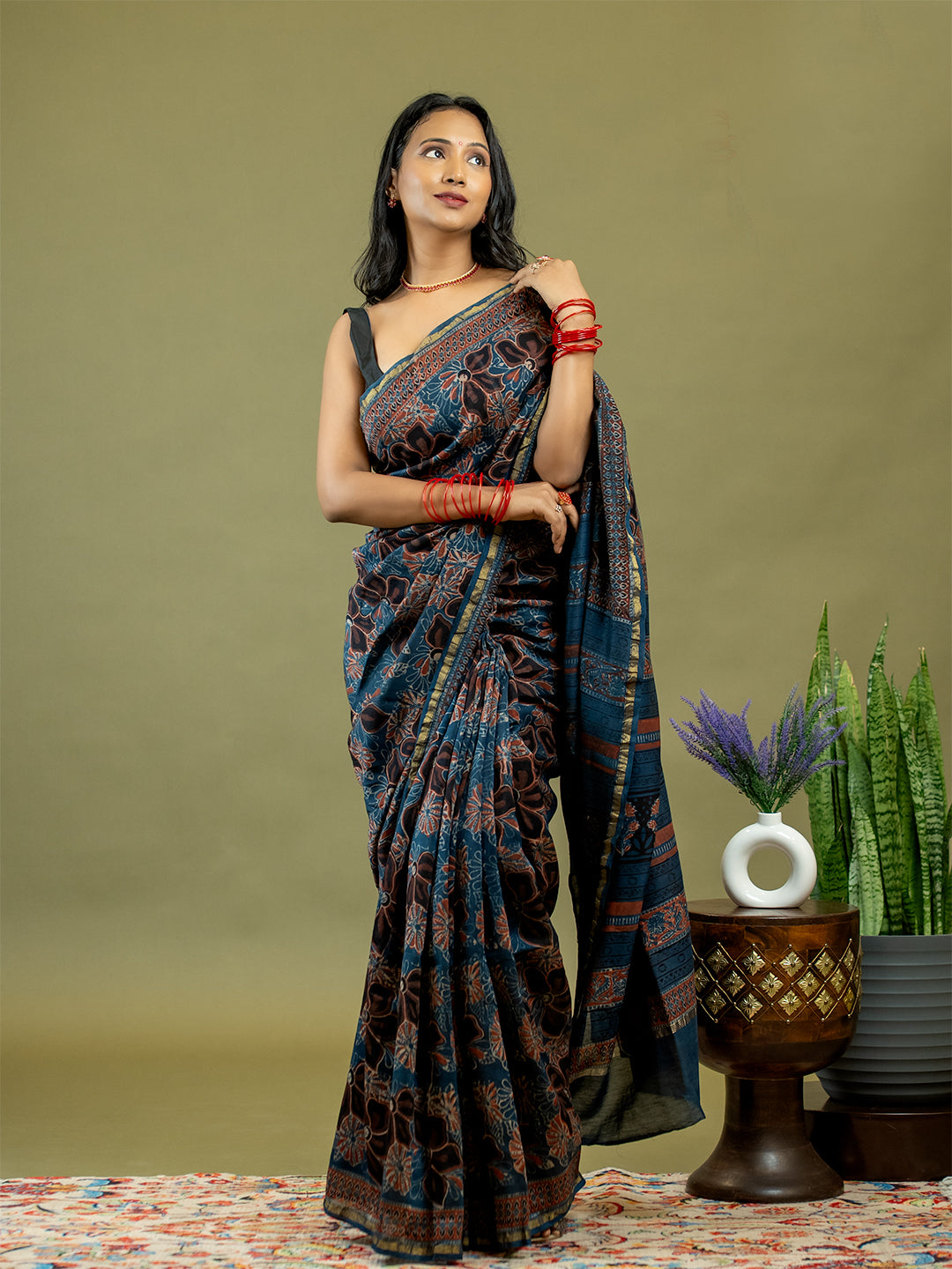 Raktika Indigo Ajrakh Saree