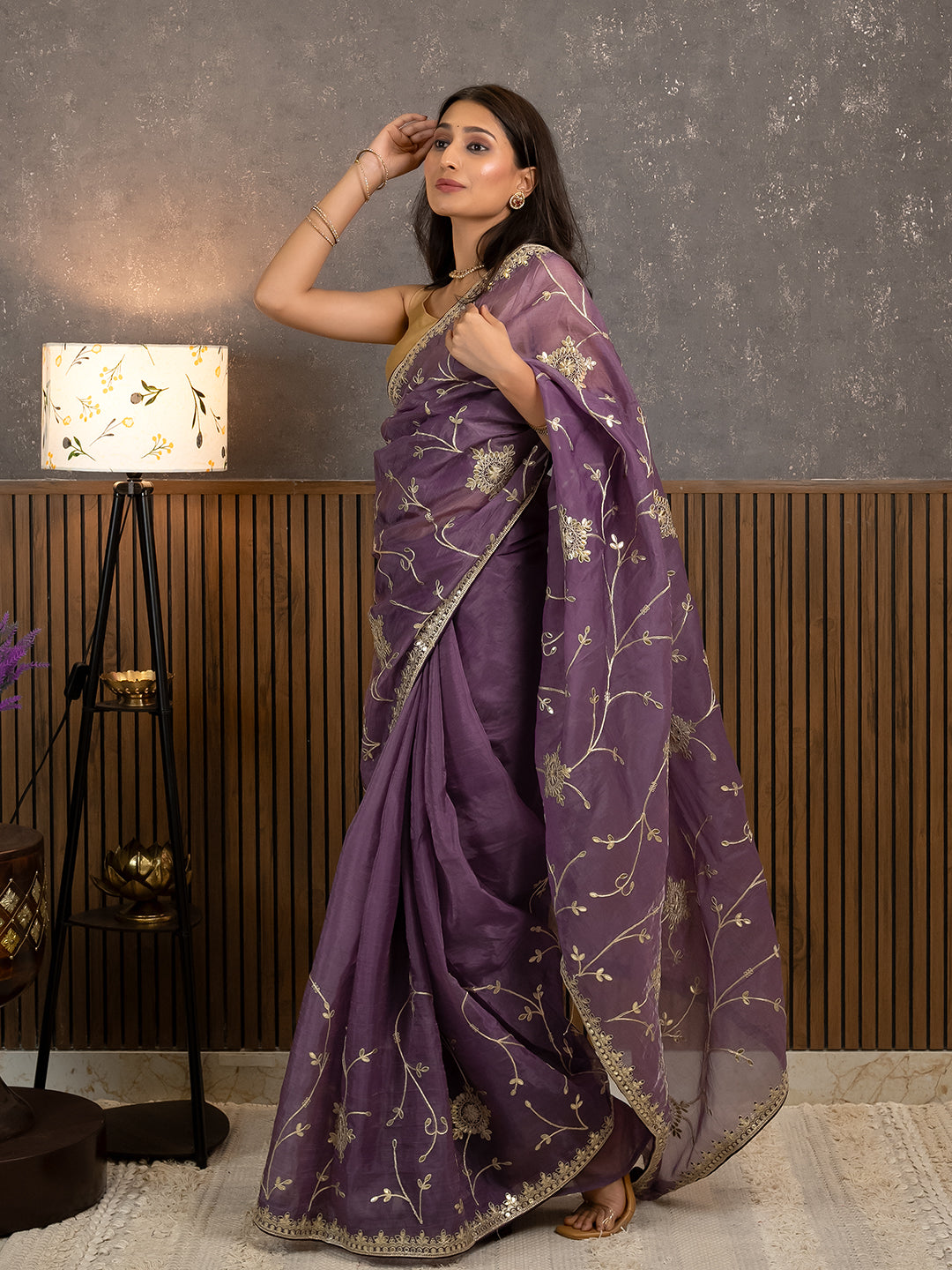 Gota Purple Embroidered Saree