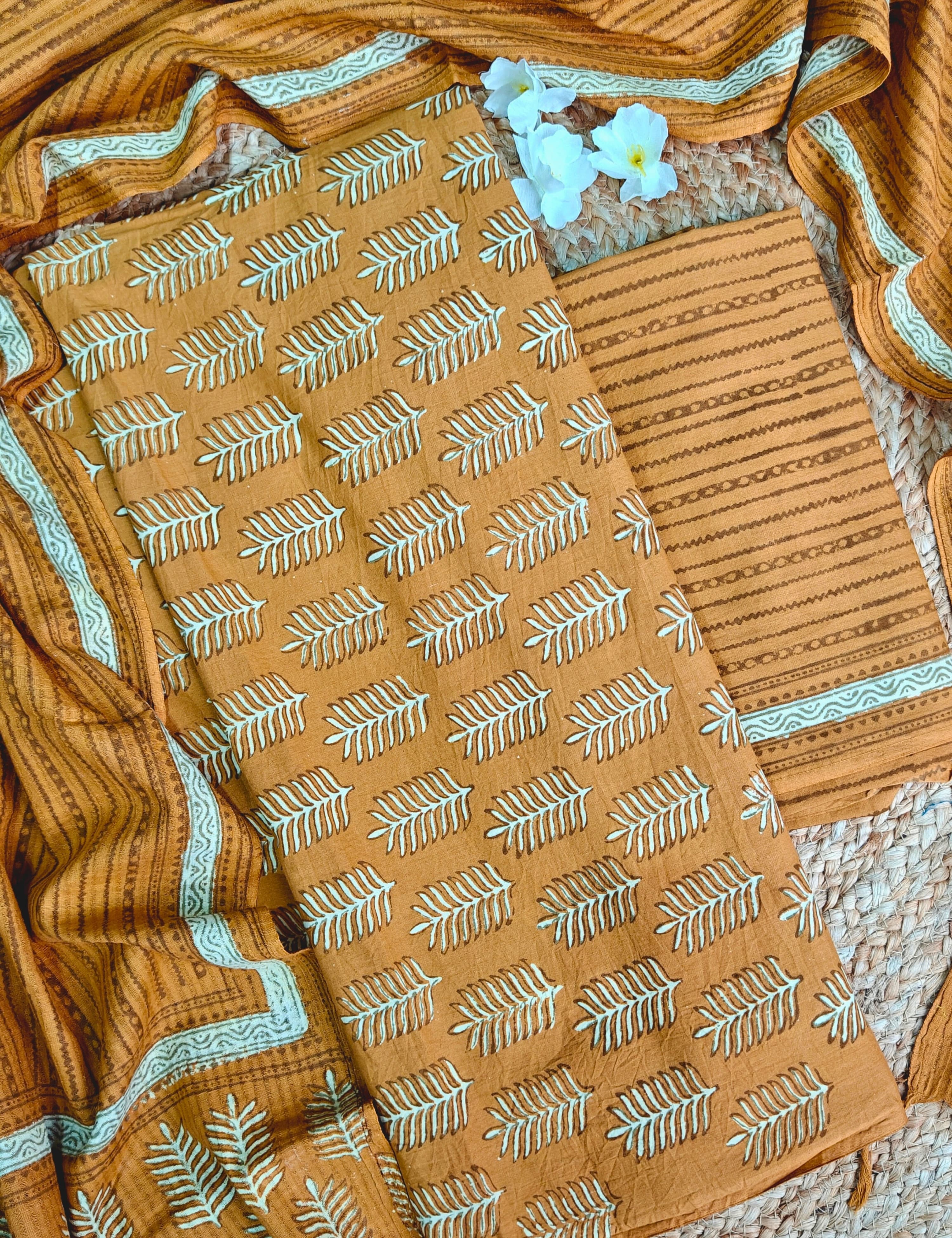 Jaal Orange Bagru Dress Material