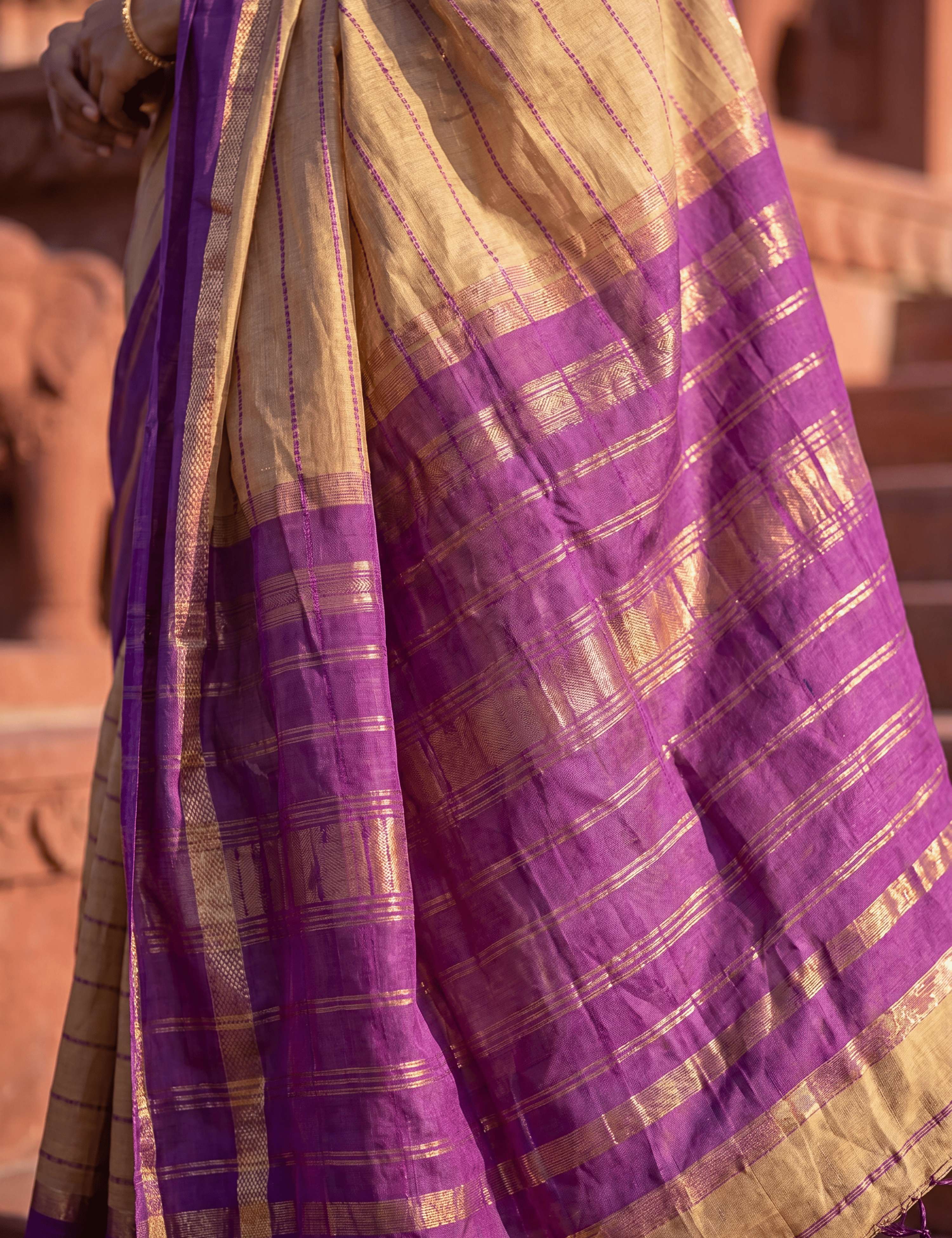 Ashima Beige Negamam Cotton Saree