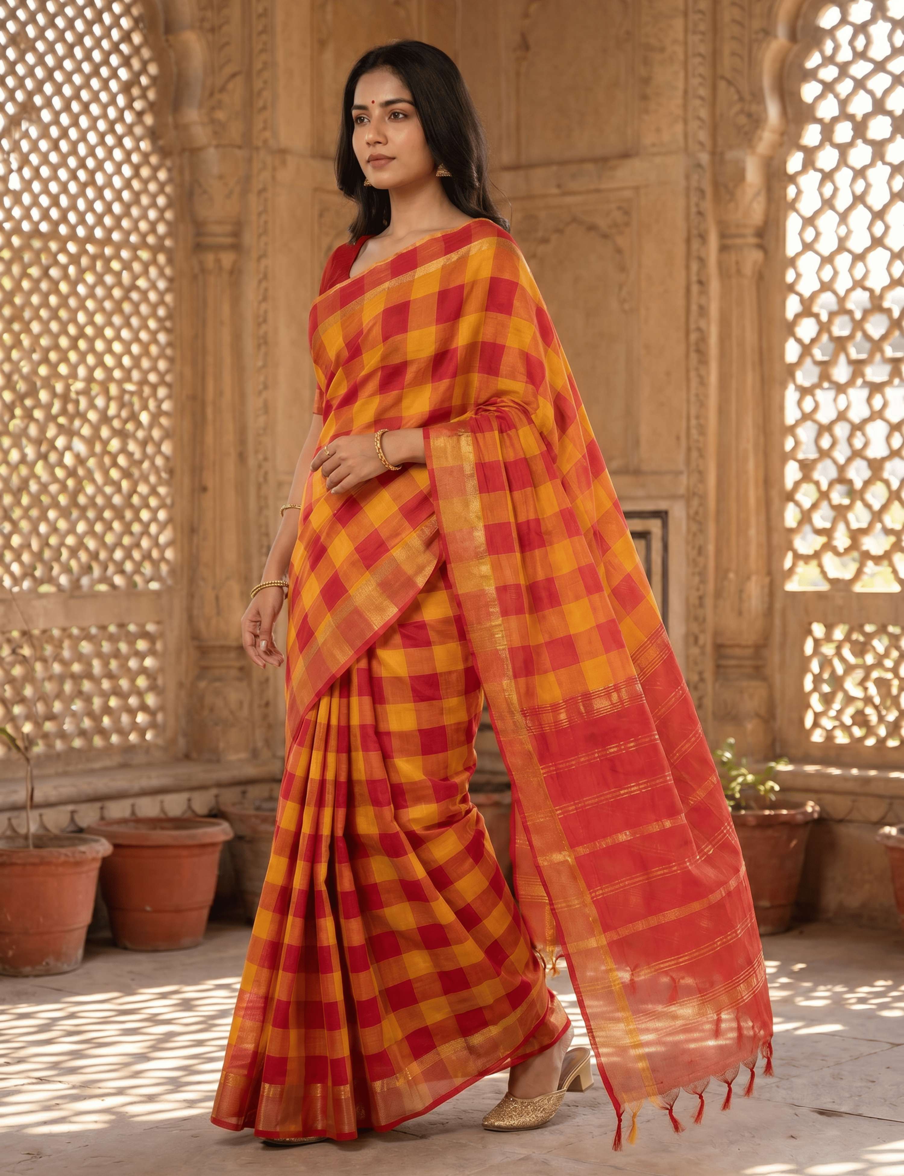 Rangili Orange Negamam Cotton Saree