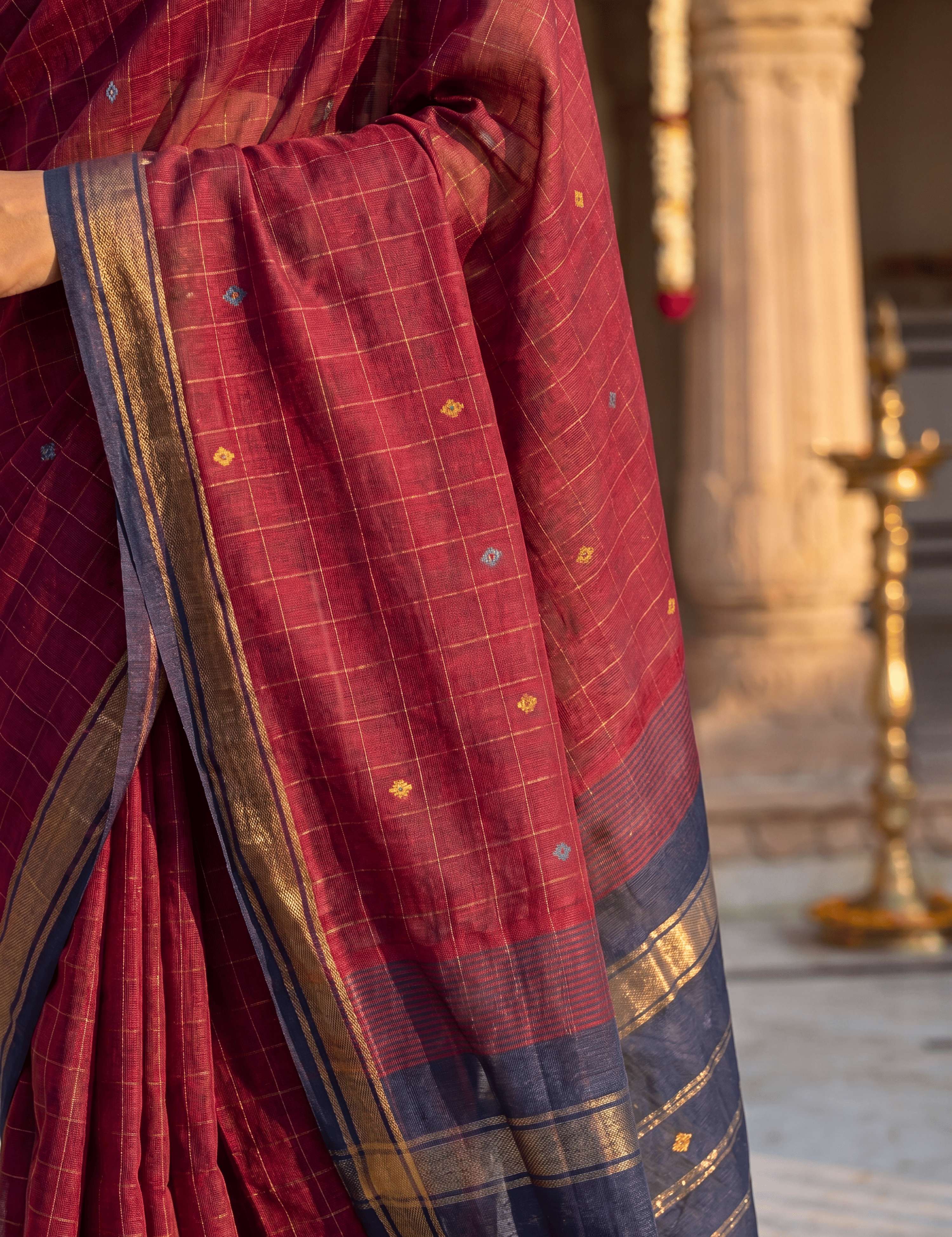 Dhara Wine Negamam Cotton Saree