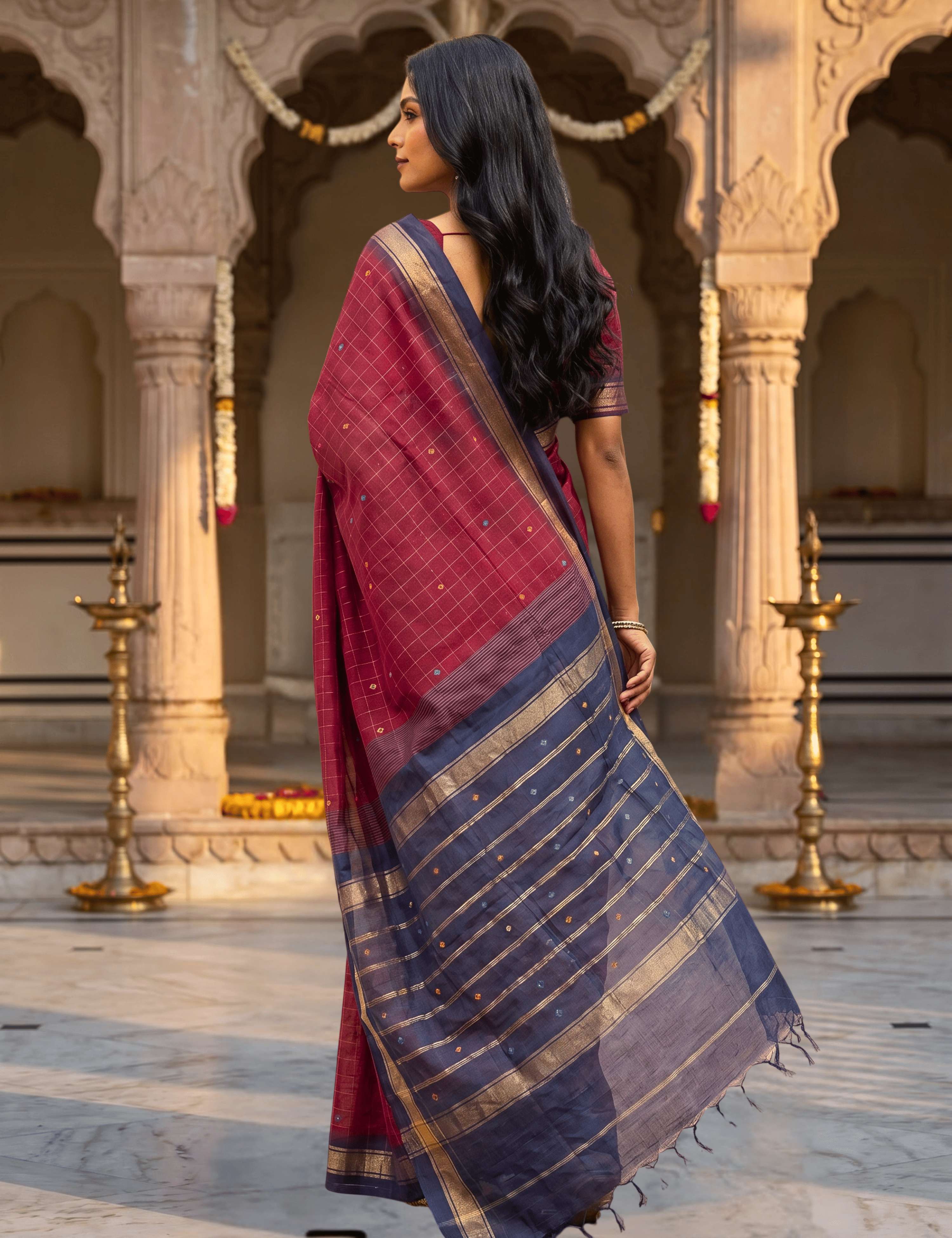 Dhara Wine Negamam Cotton Saree