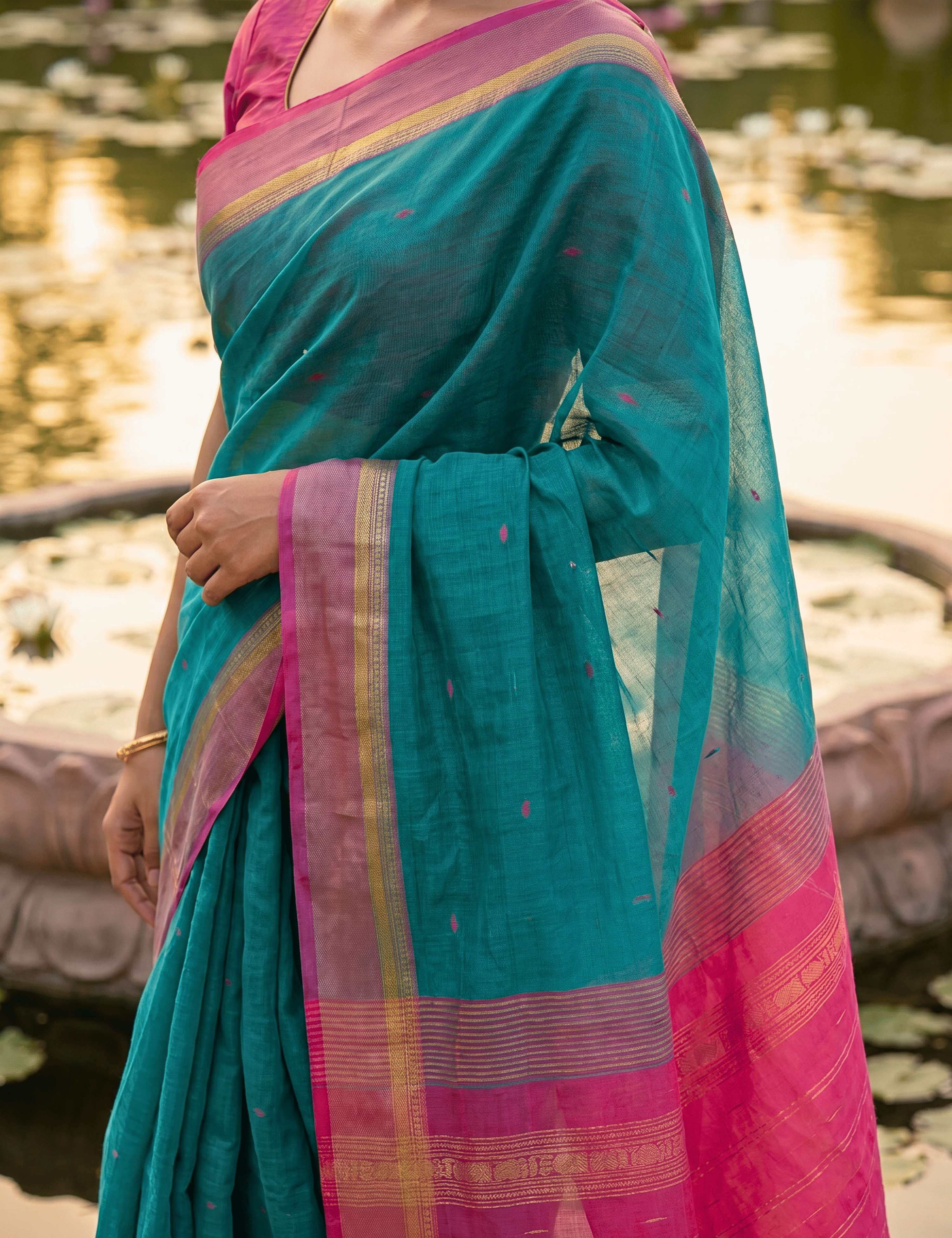 Vara Turquoise Negamam Cotton Saree