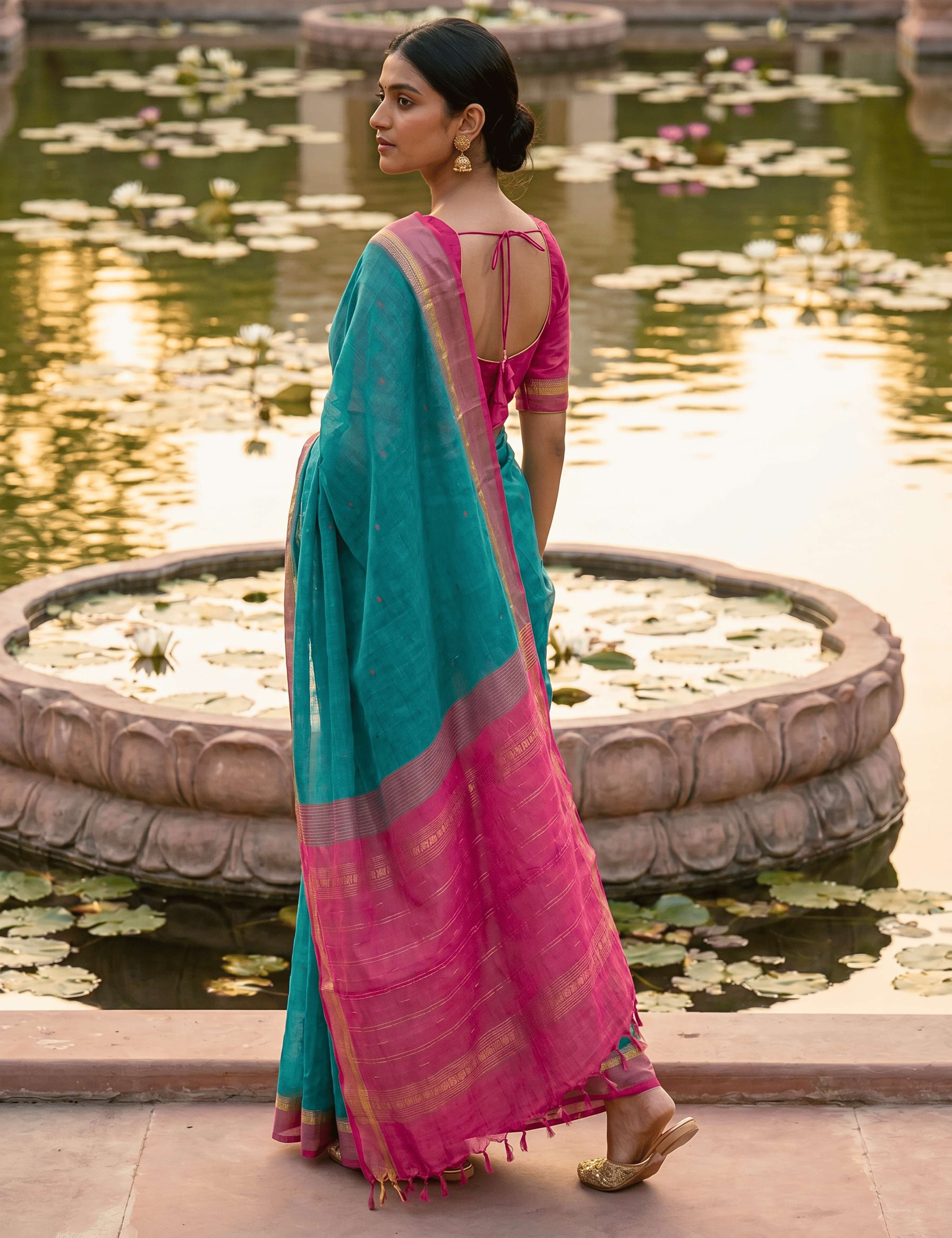 Vara Turquoise Negamam Cotton Saree