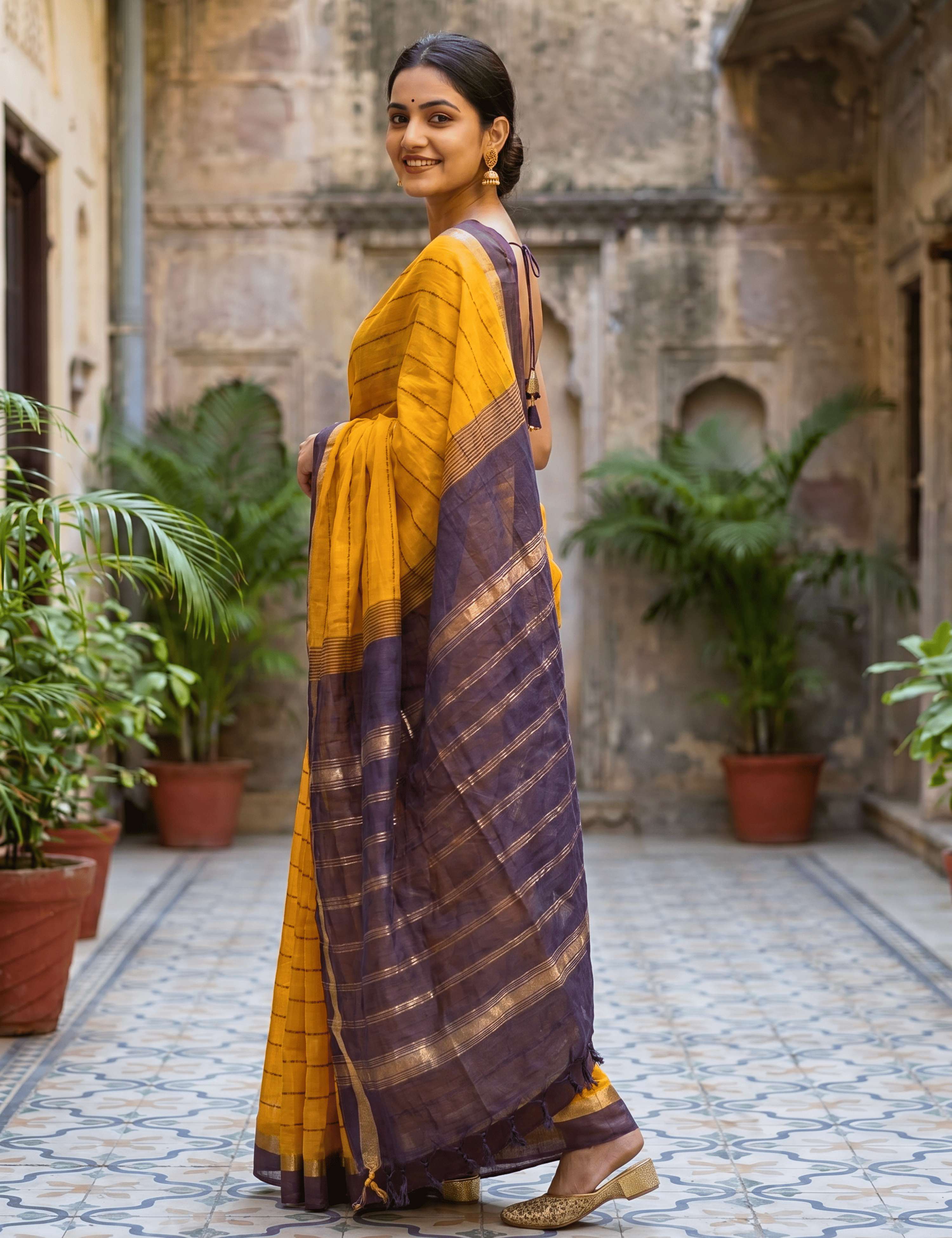 Ashima Orange Negamam Cotton Saree