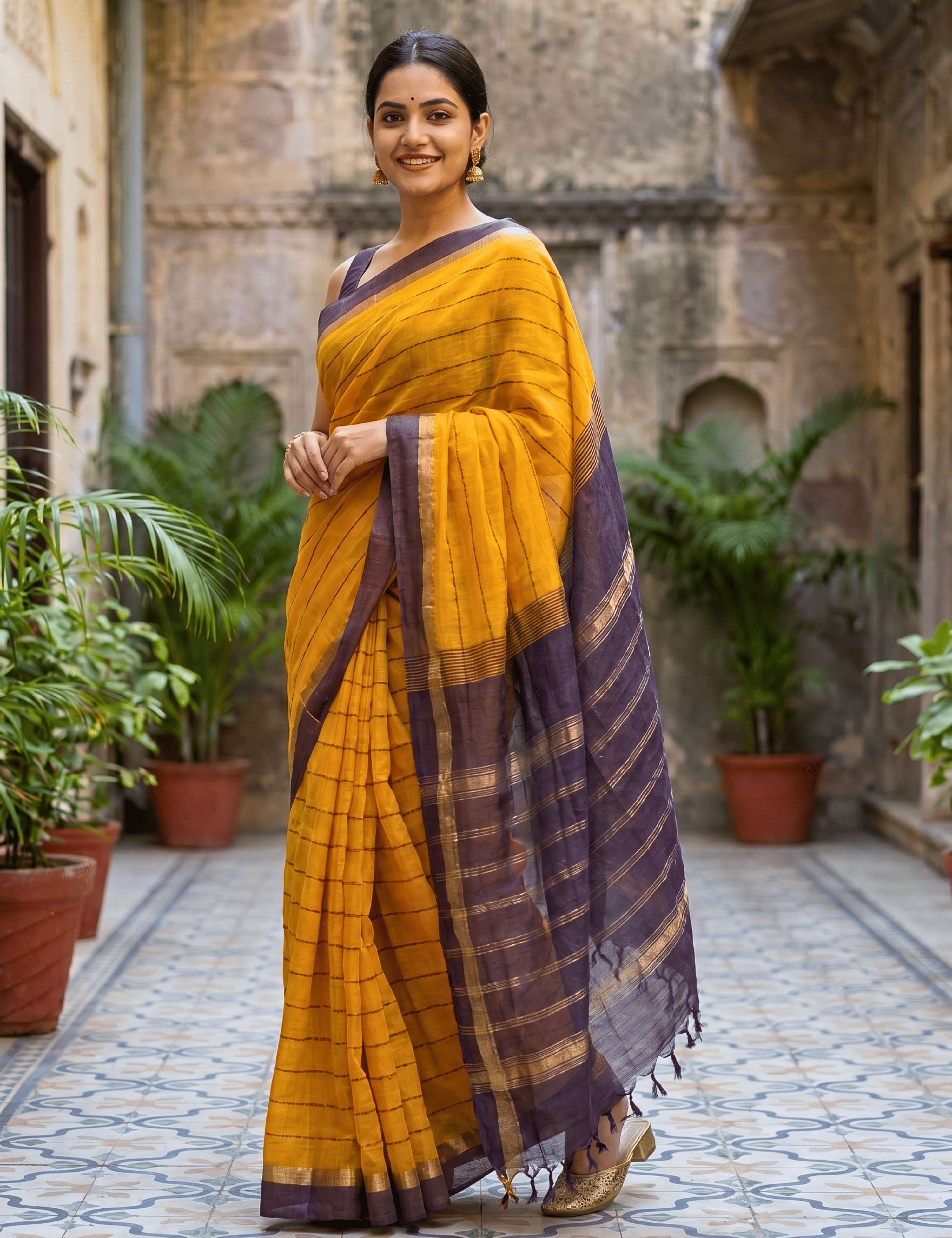 Ashima Orange Negamam Cotton Saree