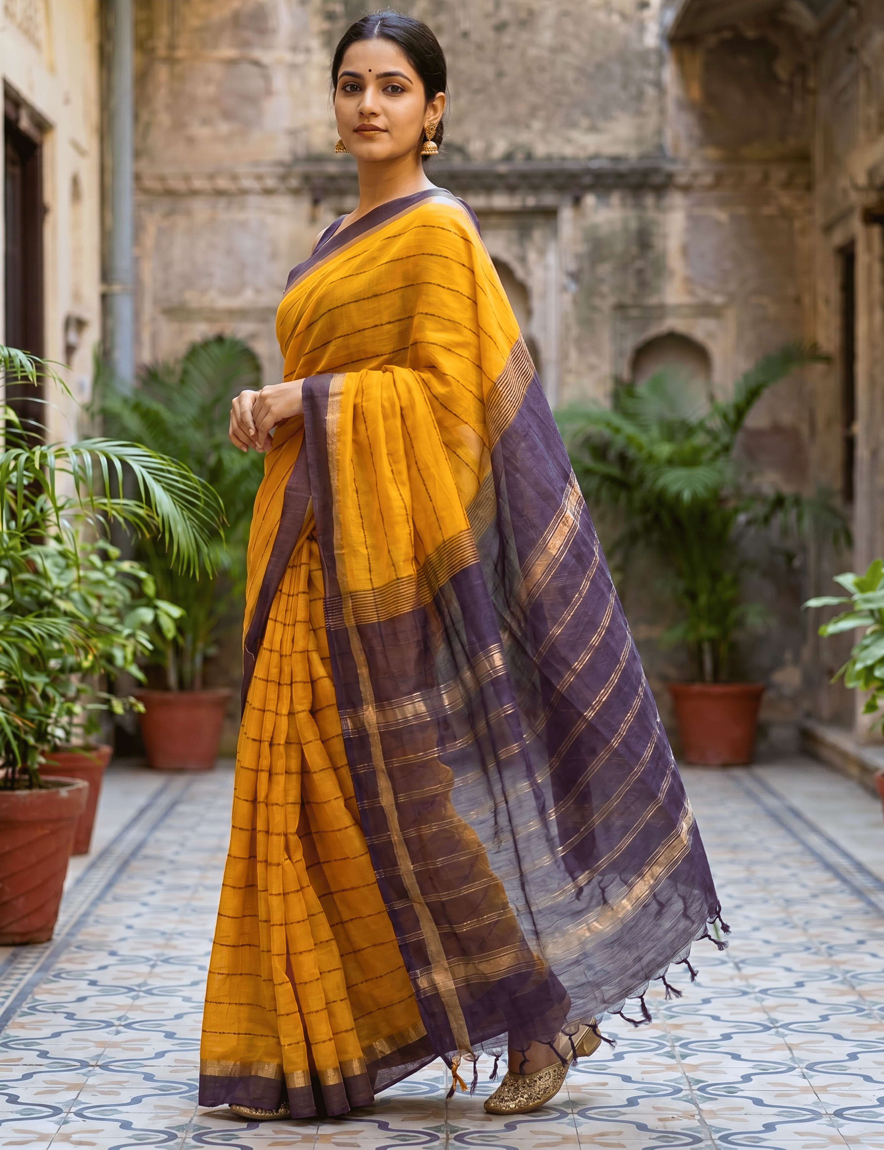 Ashima Orange Negamam Cotton Saree