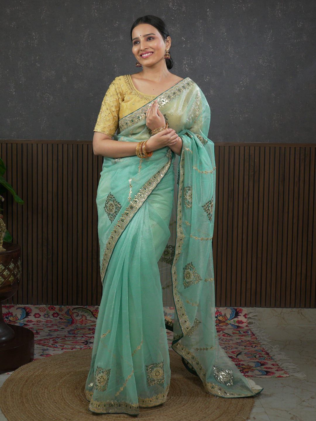 Gota Sea-Green Embroidered Saree