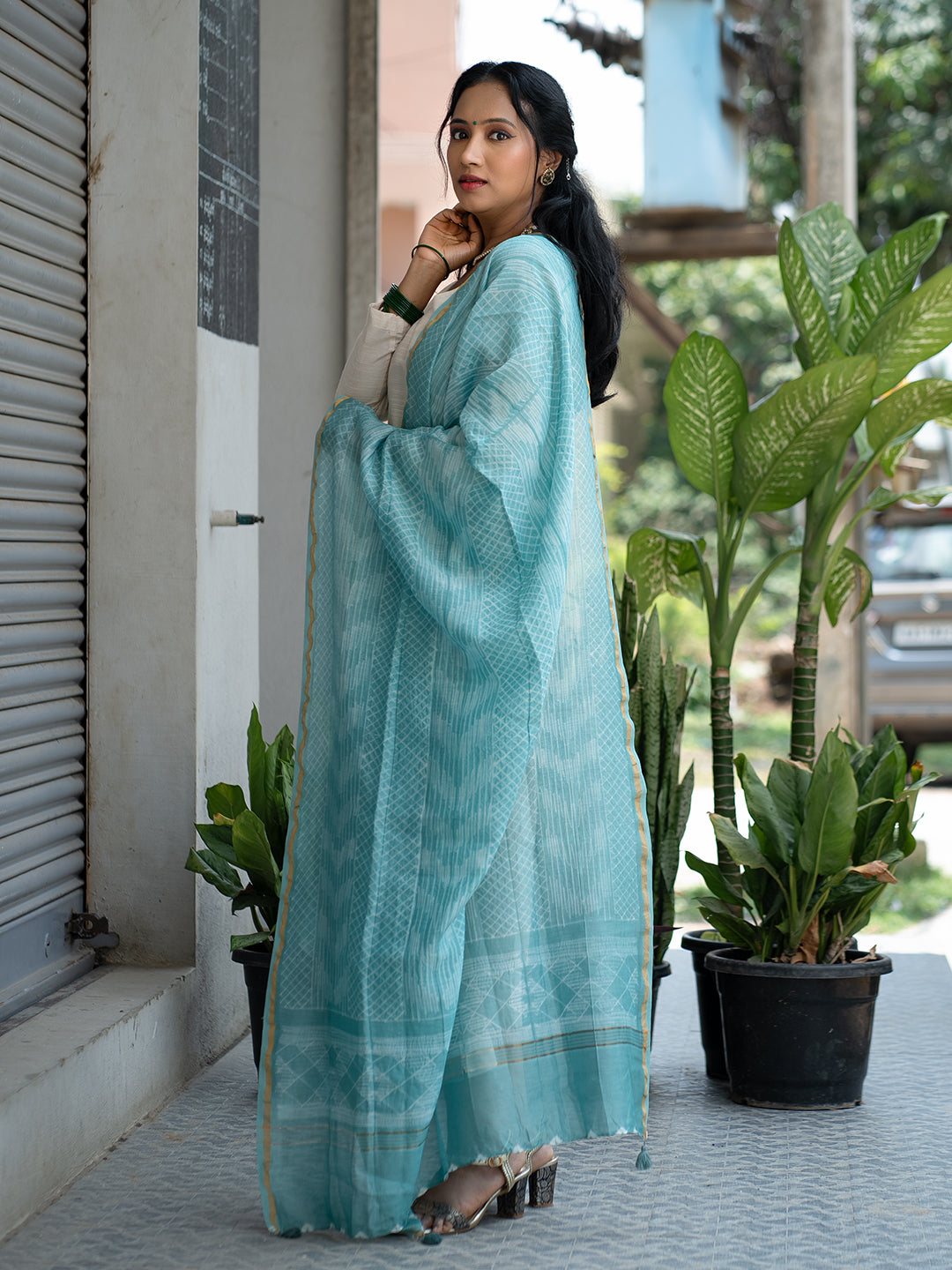 Rangrez Sky Blue Shibori Dupatta