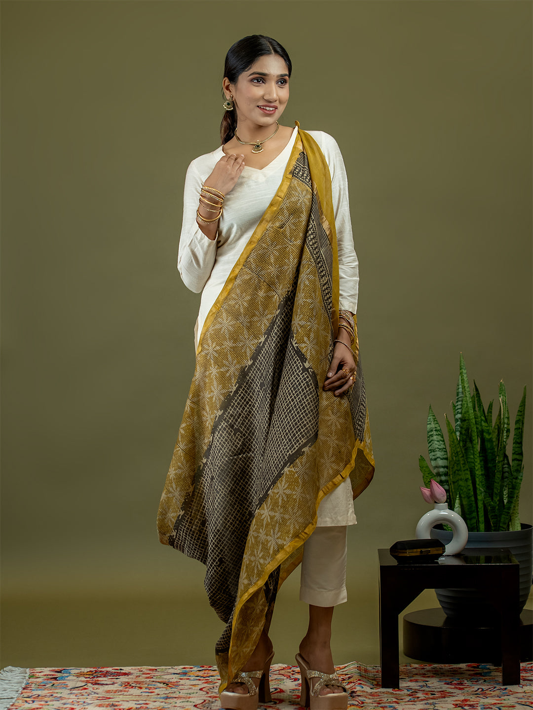 Chhavi Mustard Ajrakh Dupatta