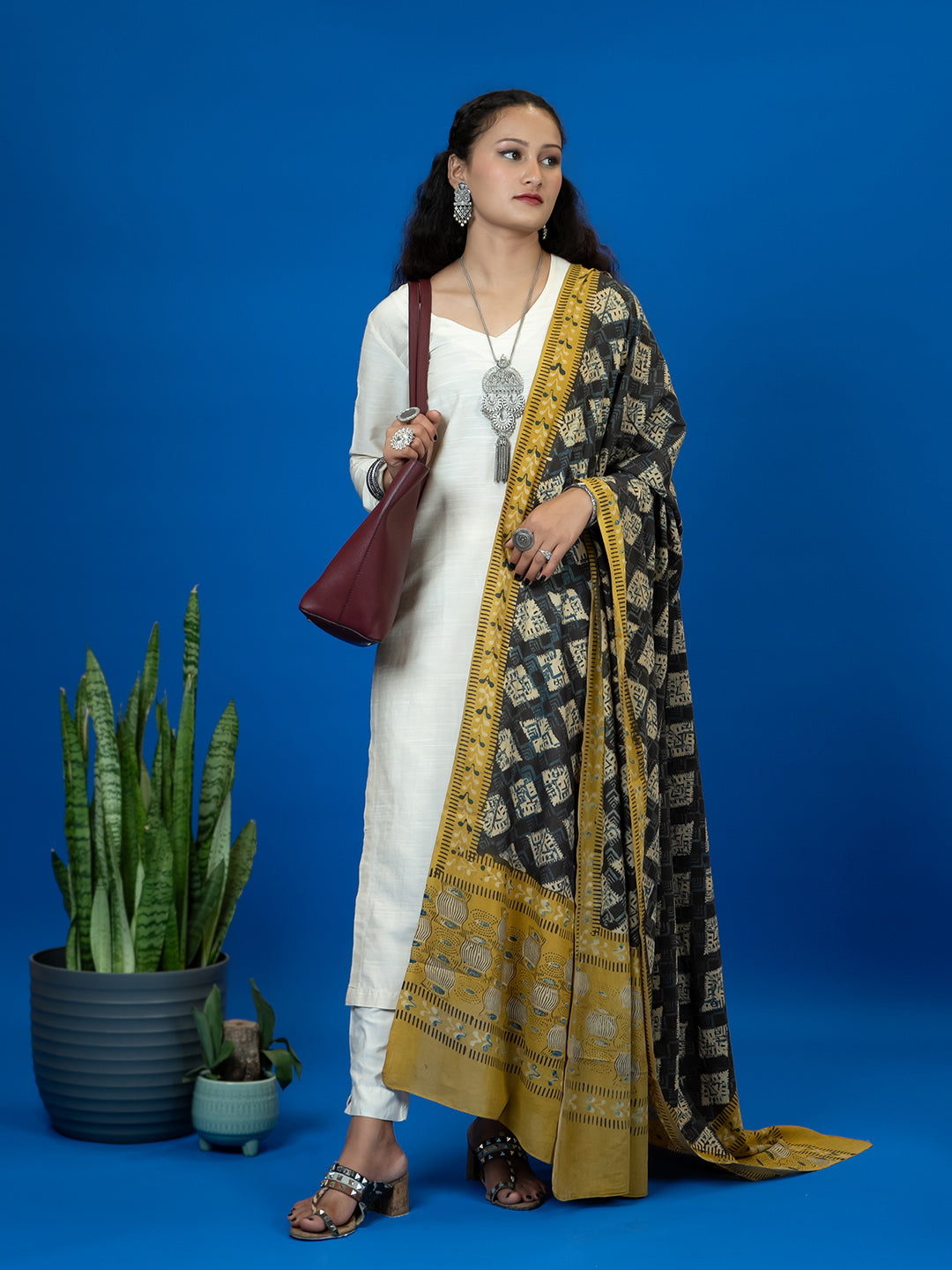 Kapas Brown Ajrakh Dupatta