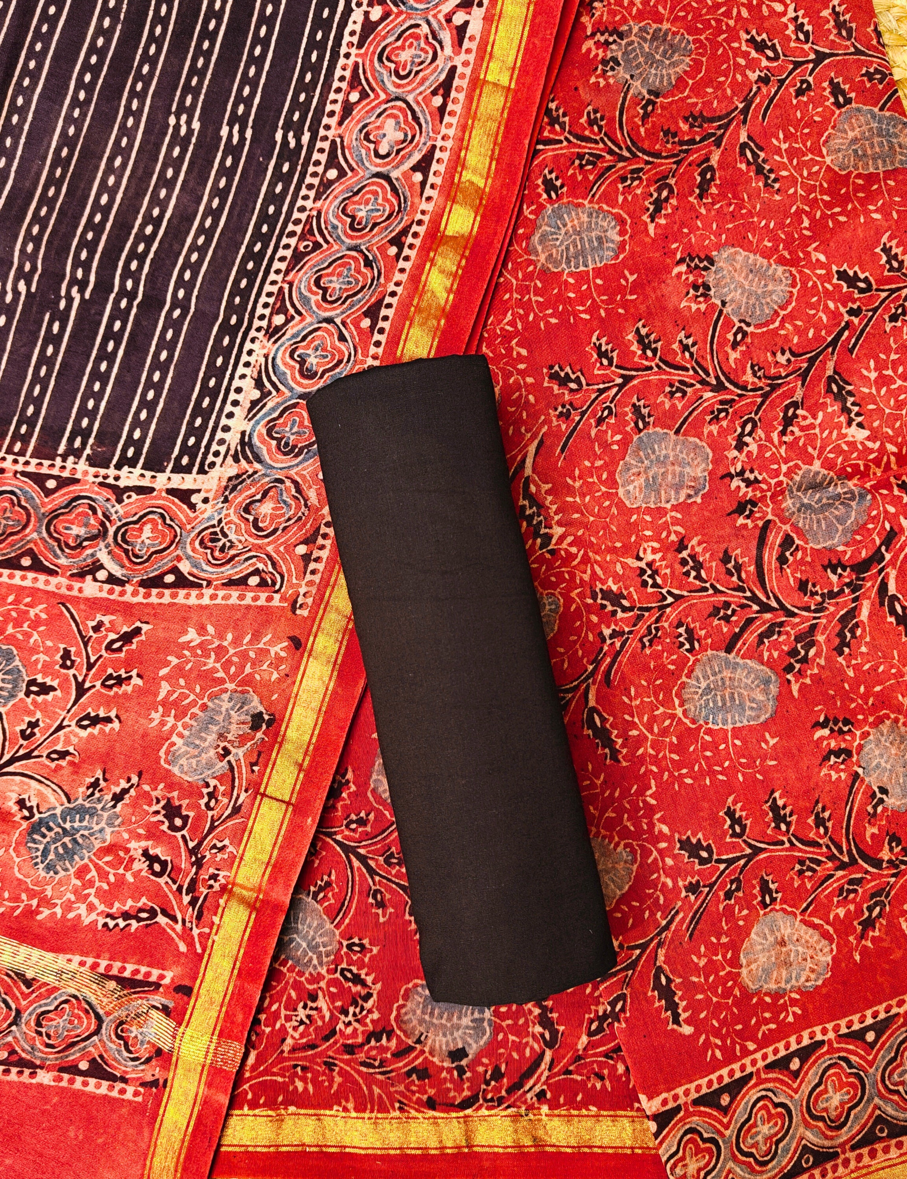 Chaap Red Ajrakh Dress Material