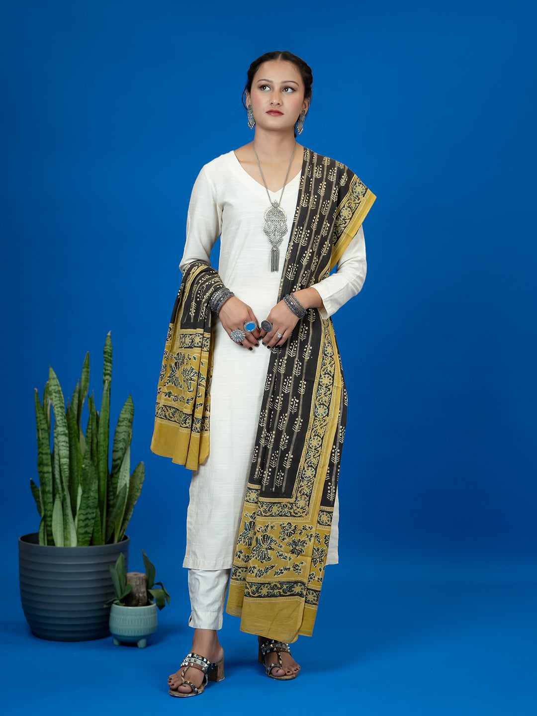 Kapas Brown Ajrakh Dupatta