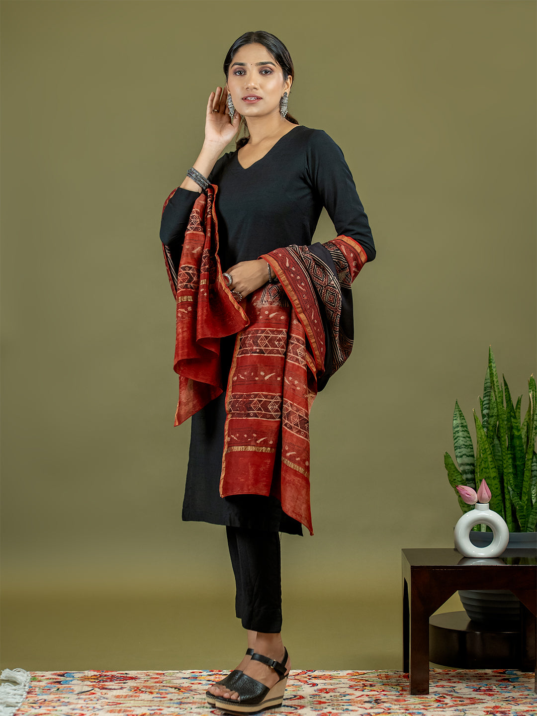 Khaasaj Black Ajrakh Dupatta