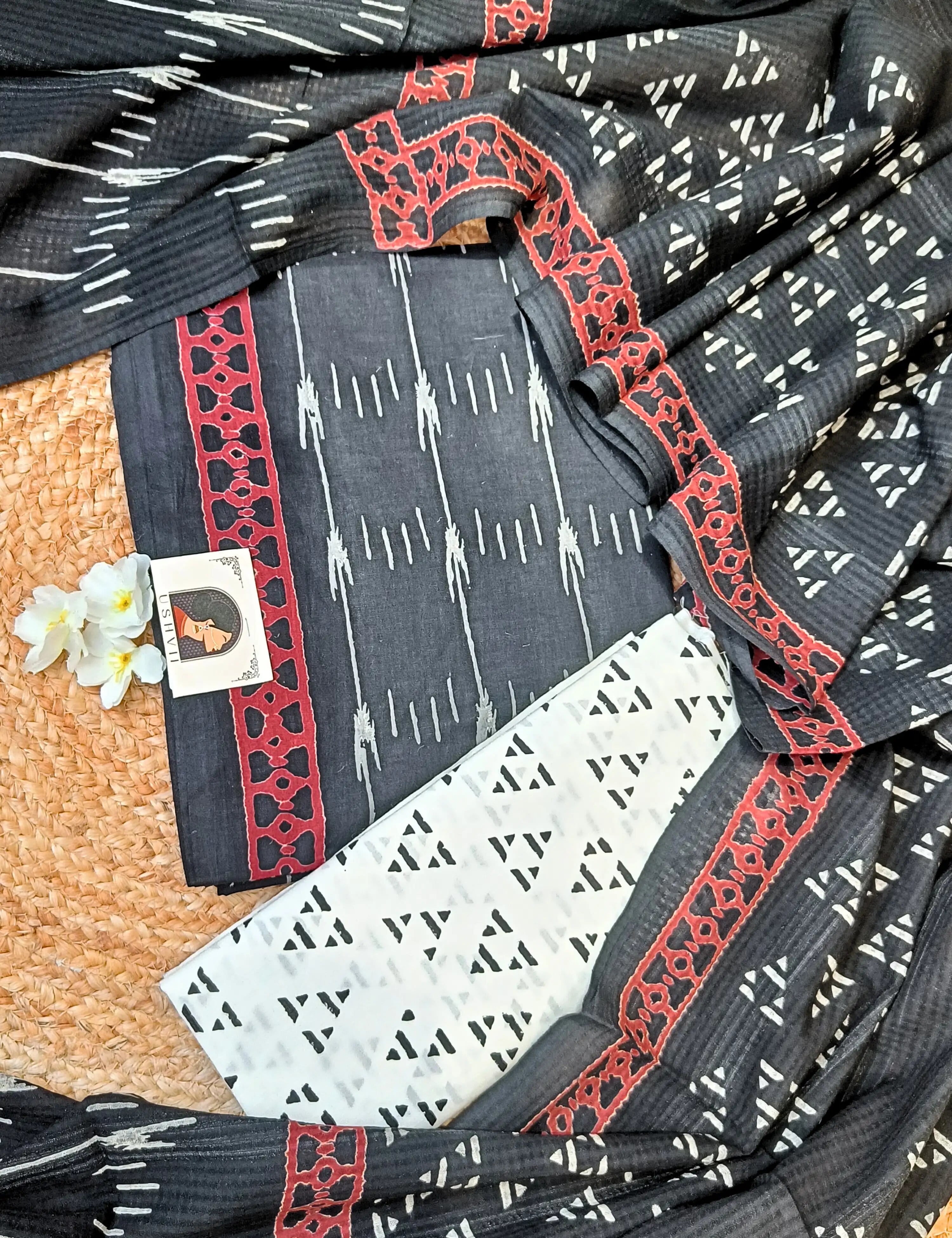 Panak Black Bagru Dress Material