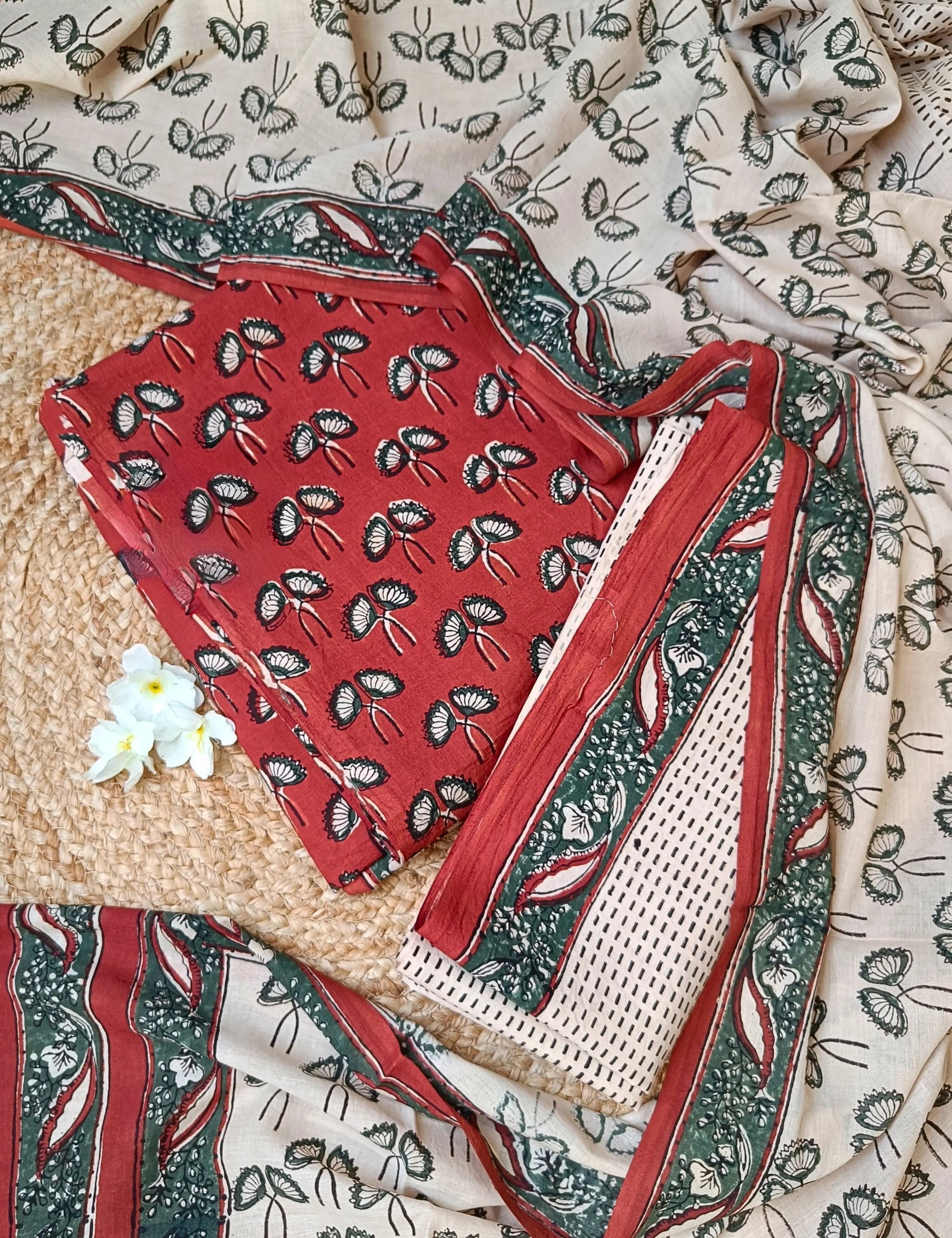 Panak Maroon Bagru Dress Material