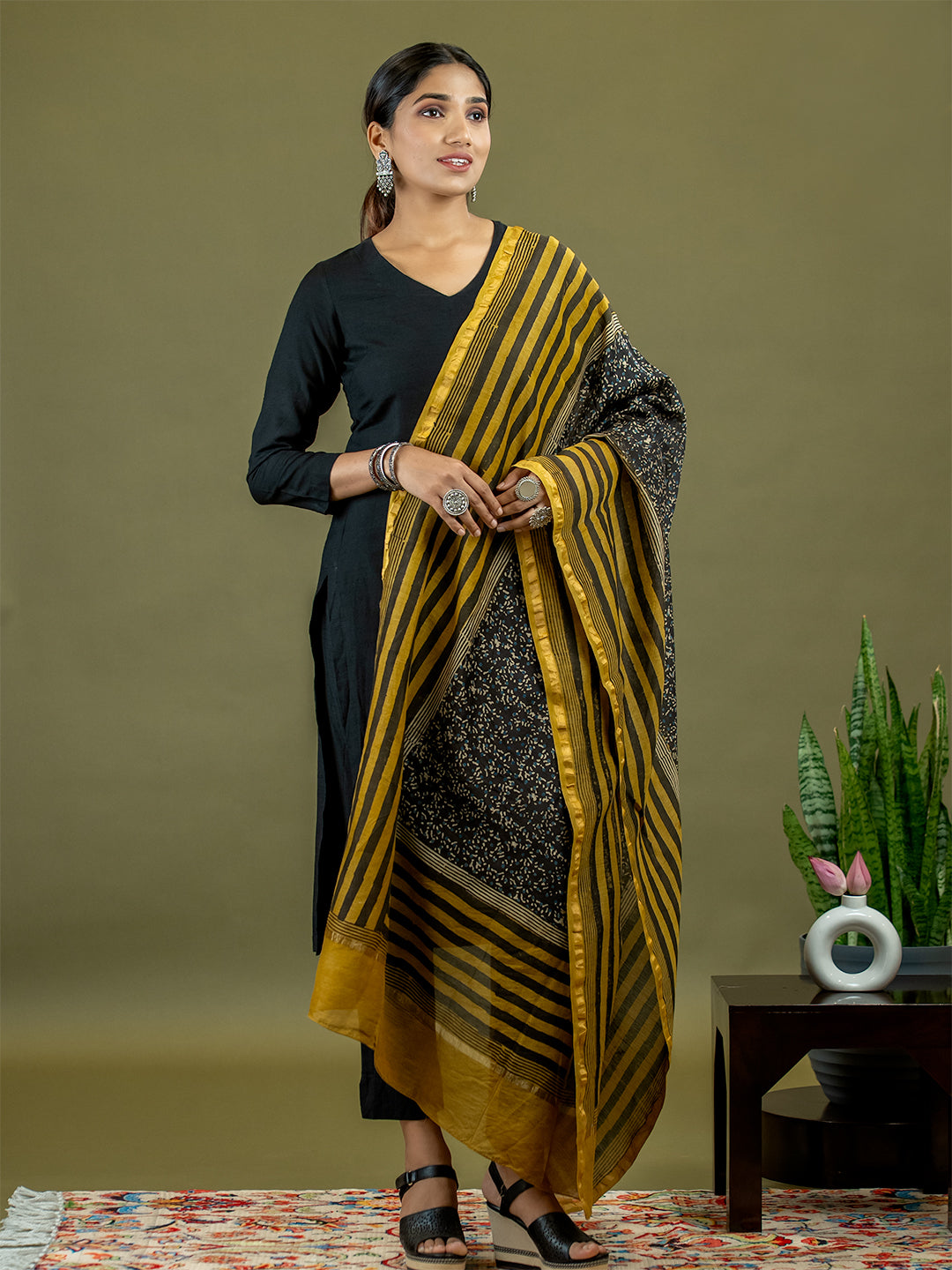 Saanjh Mustard Ajrakh Dupatta