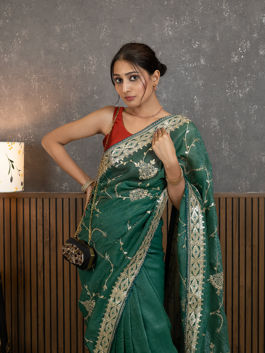 Gota Green Embroidered Saree