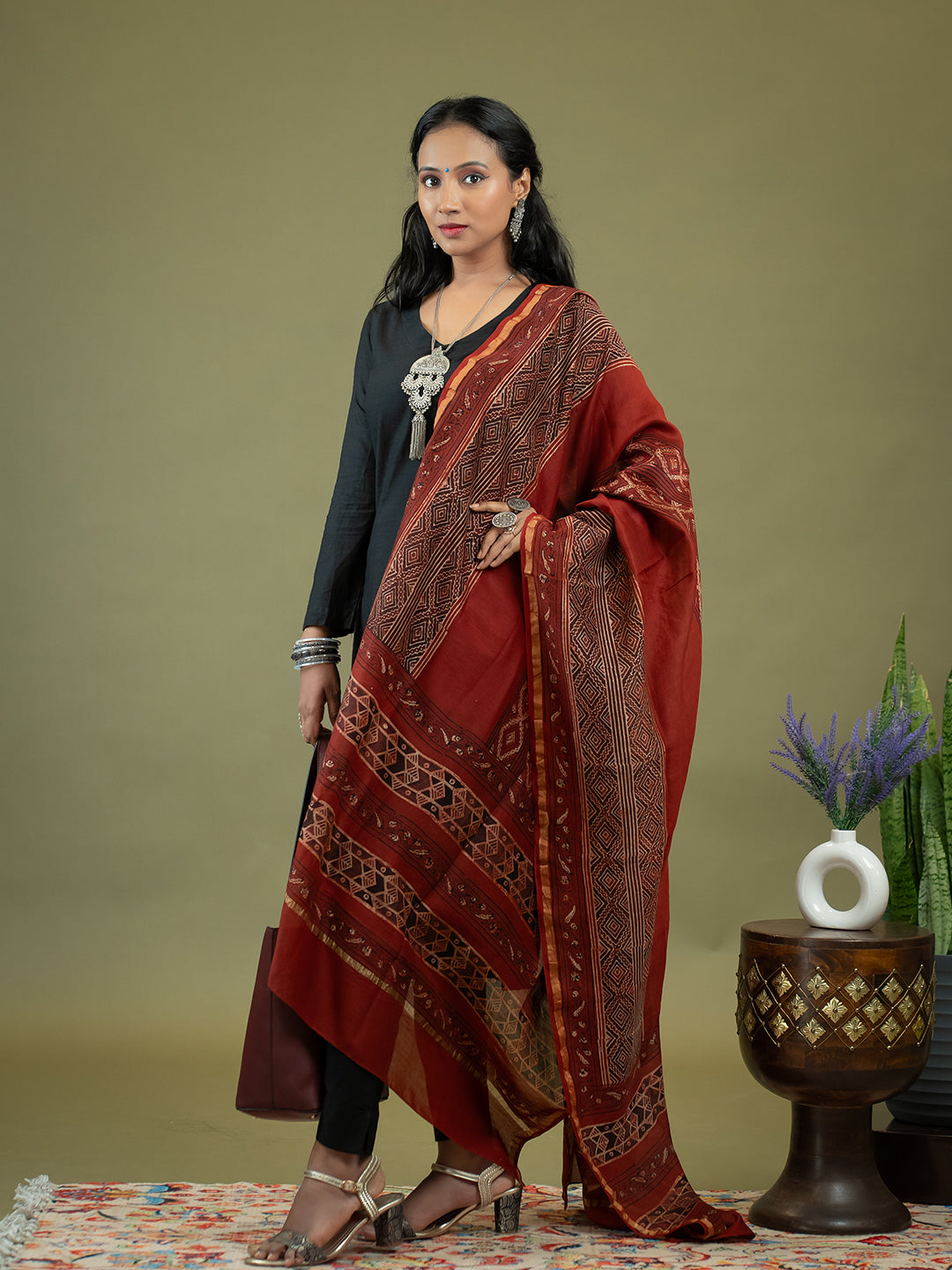 Khaasaj Red Ajrakh Dupatta
