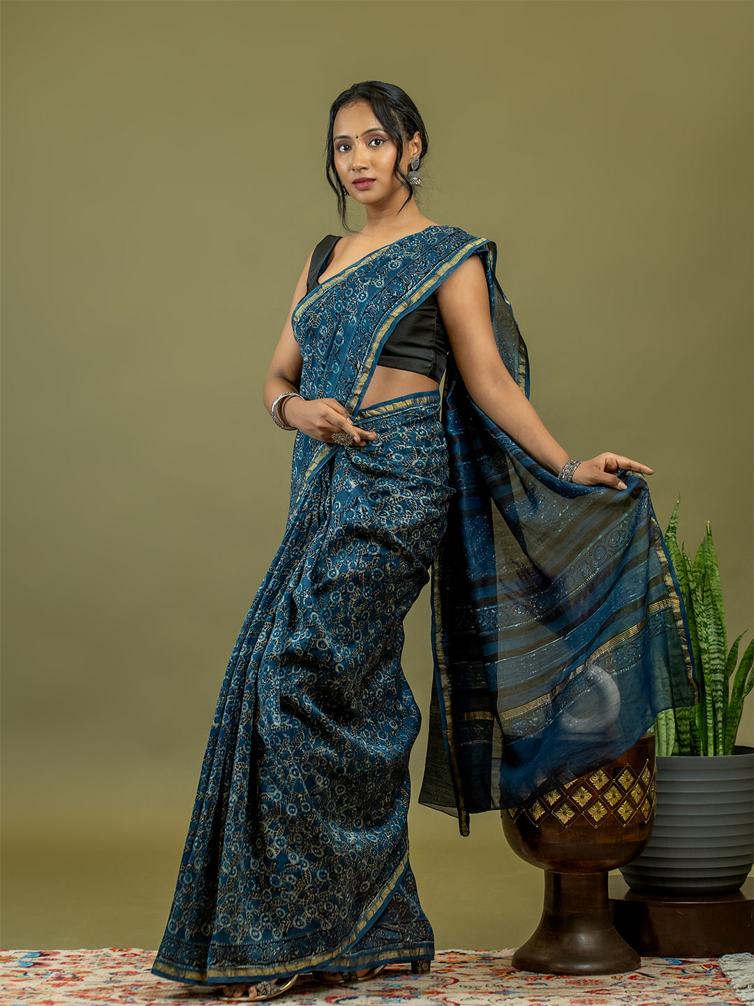 Raktika Indigo Ajrakh Saree