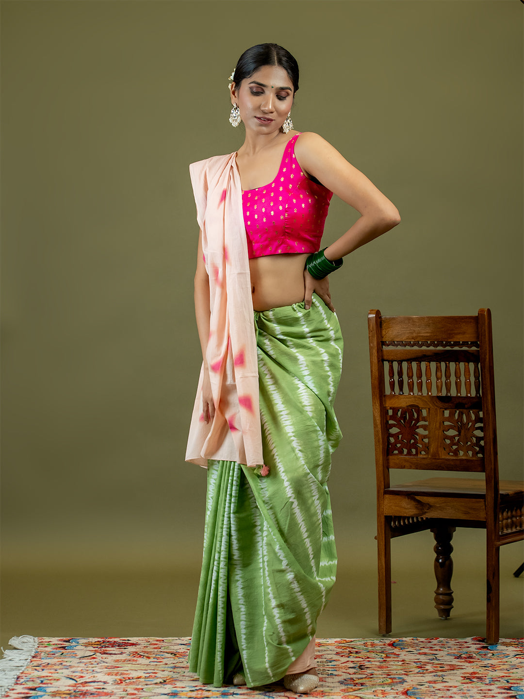 Leelaa Limegreen Shibori Saree