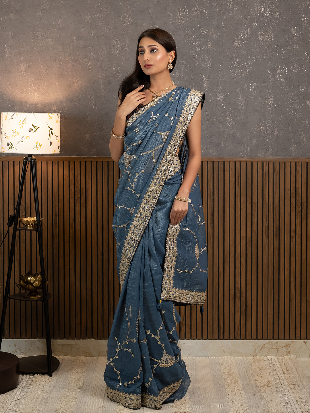 Gota Blue Embroidered Saree