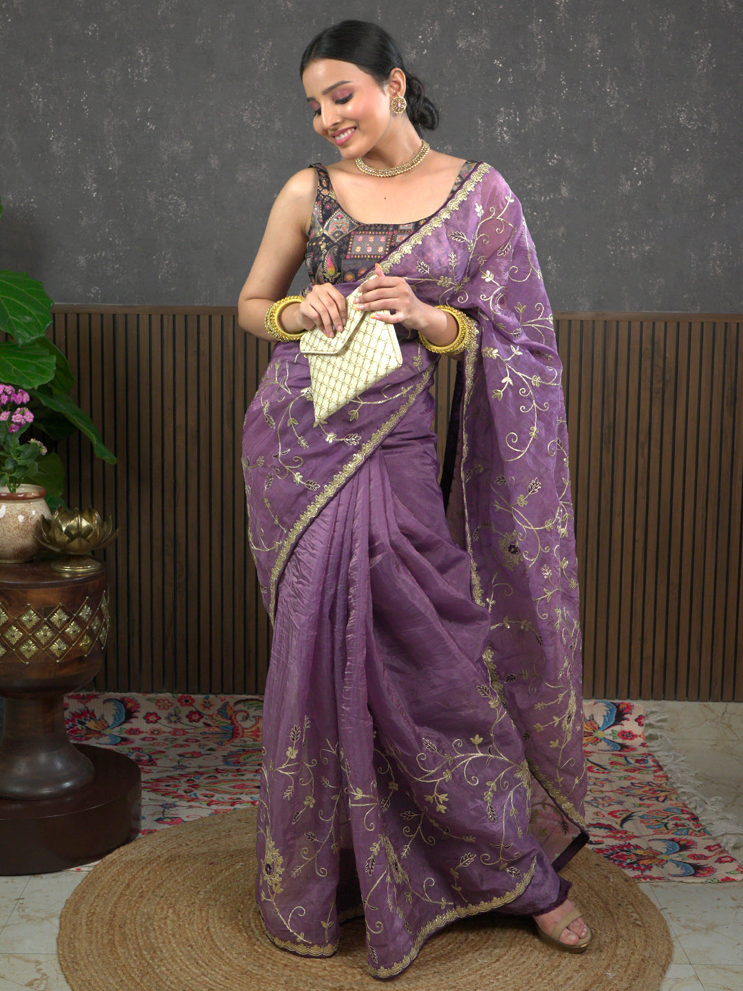 Gota Lavender Embroidered Saree