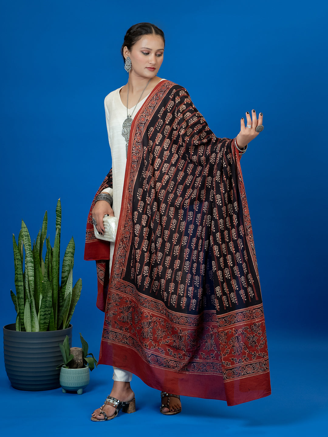 Kapas Black Ajrakh Dupatta