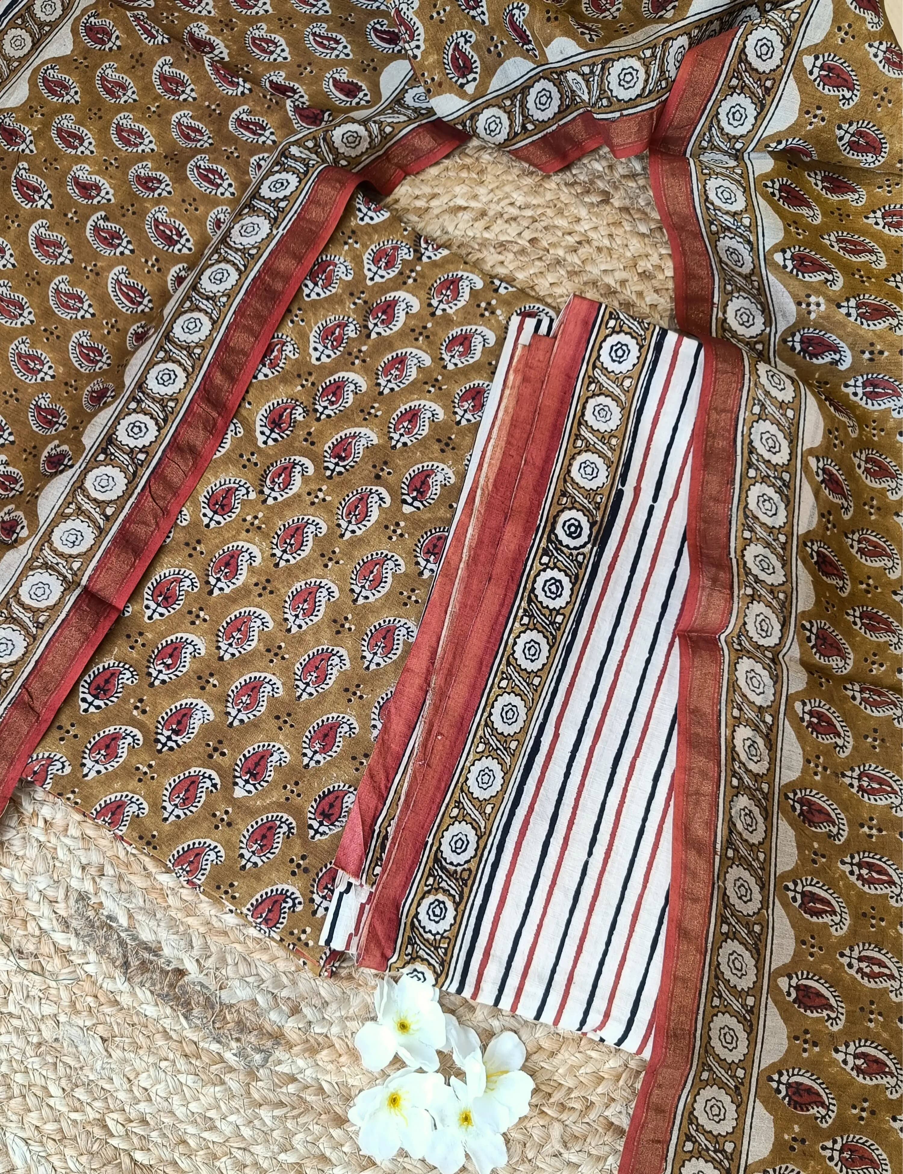 Zhanak Mustard Bagru Dress Material