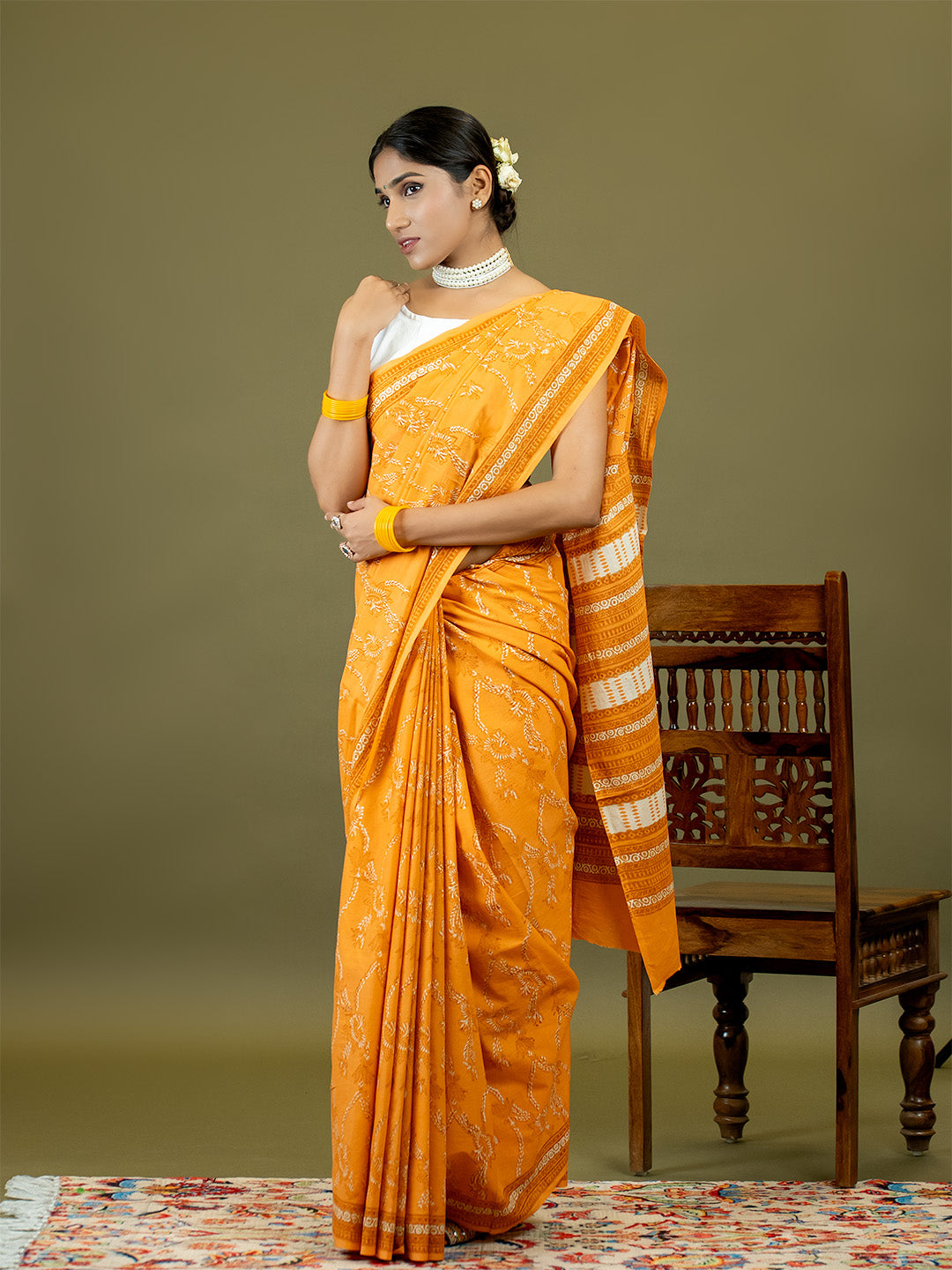 Gulkar Orange Dabu Saree