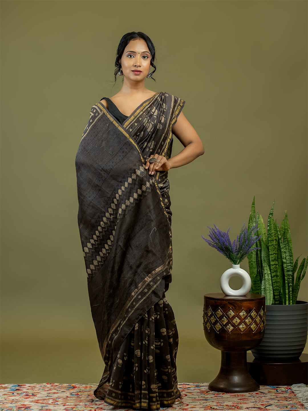 Avani Brown Ajrakh Saree