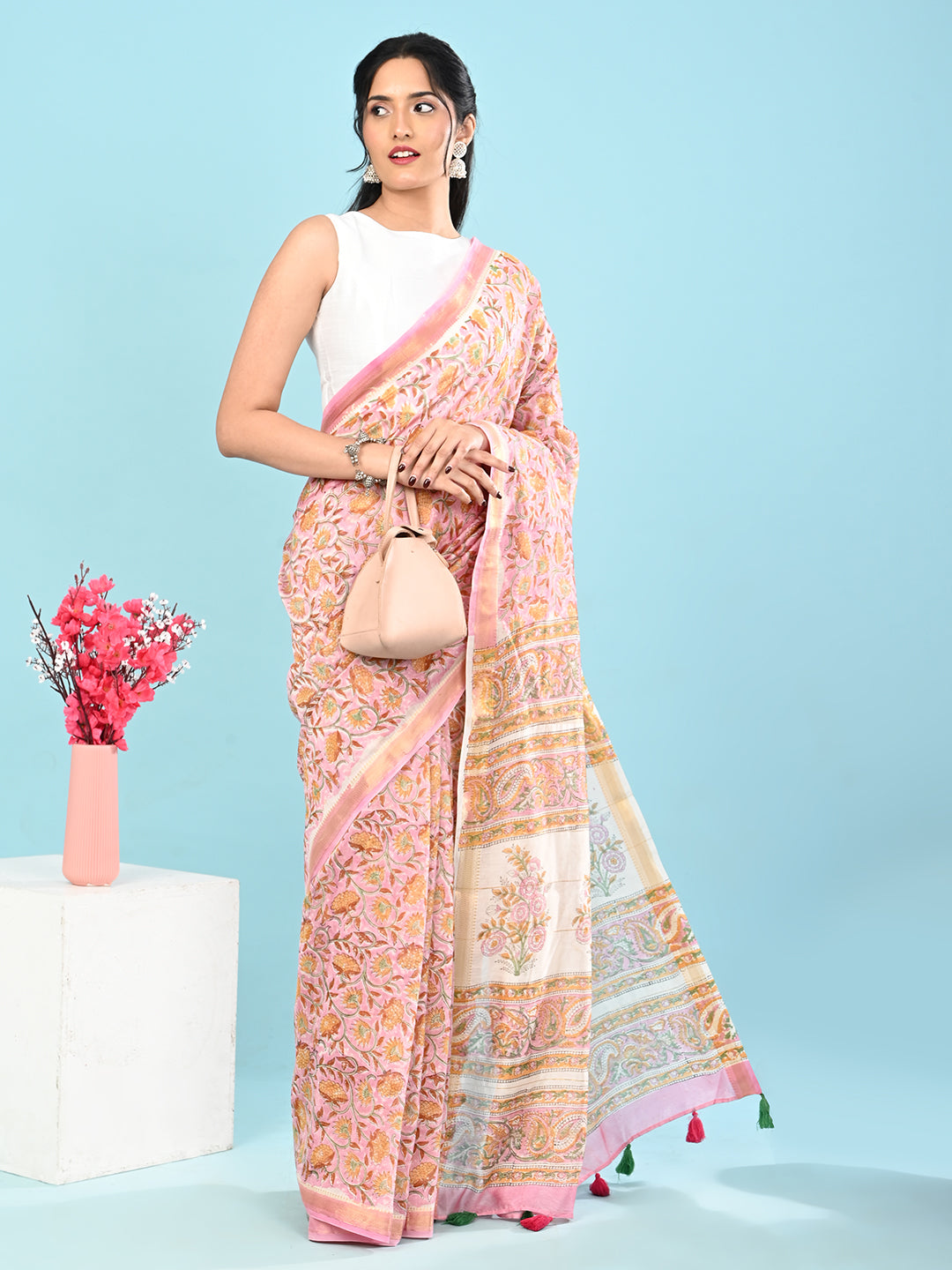 Marupushpa Lavender Block Print Saree