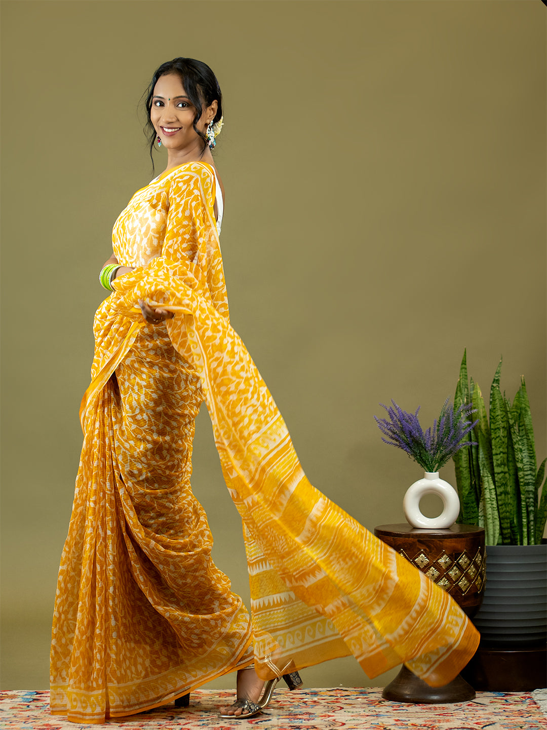 Vistaar Mustard Dabu Saree