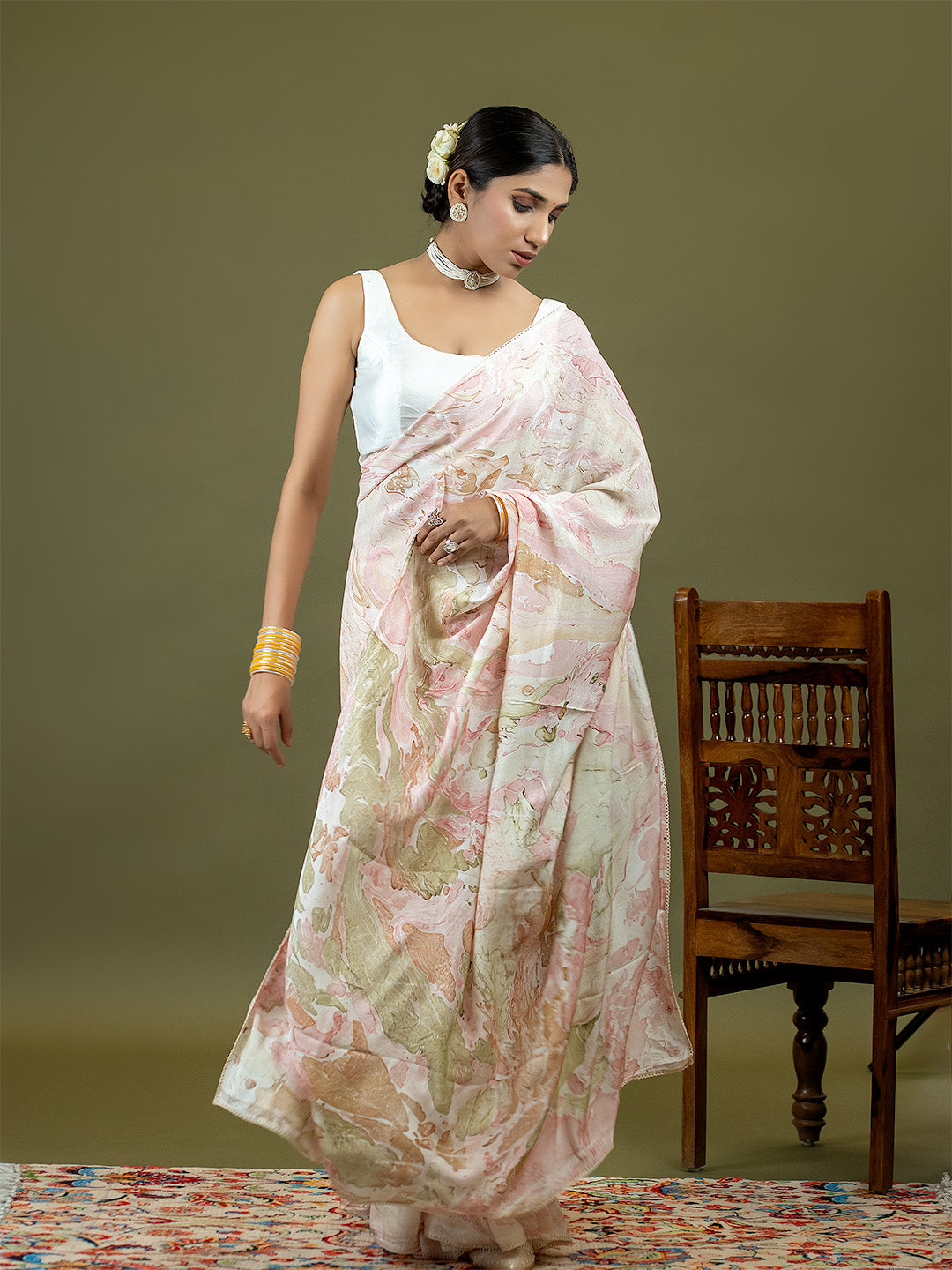 Chhavi Pink Marble Print Saree