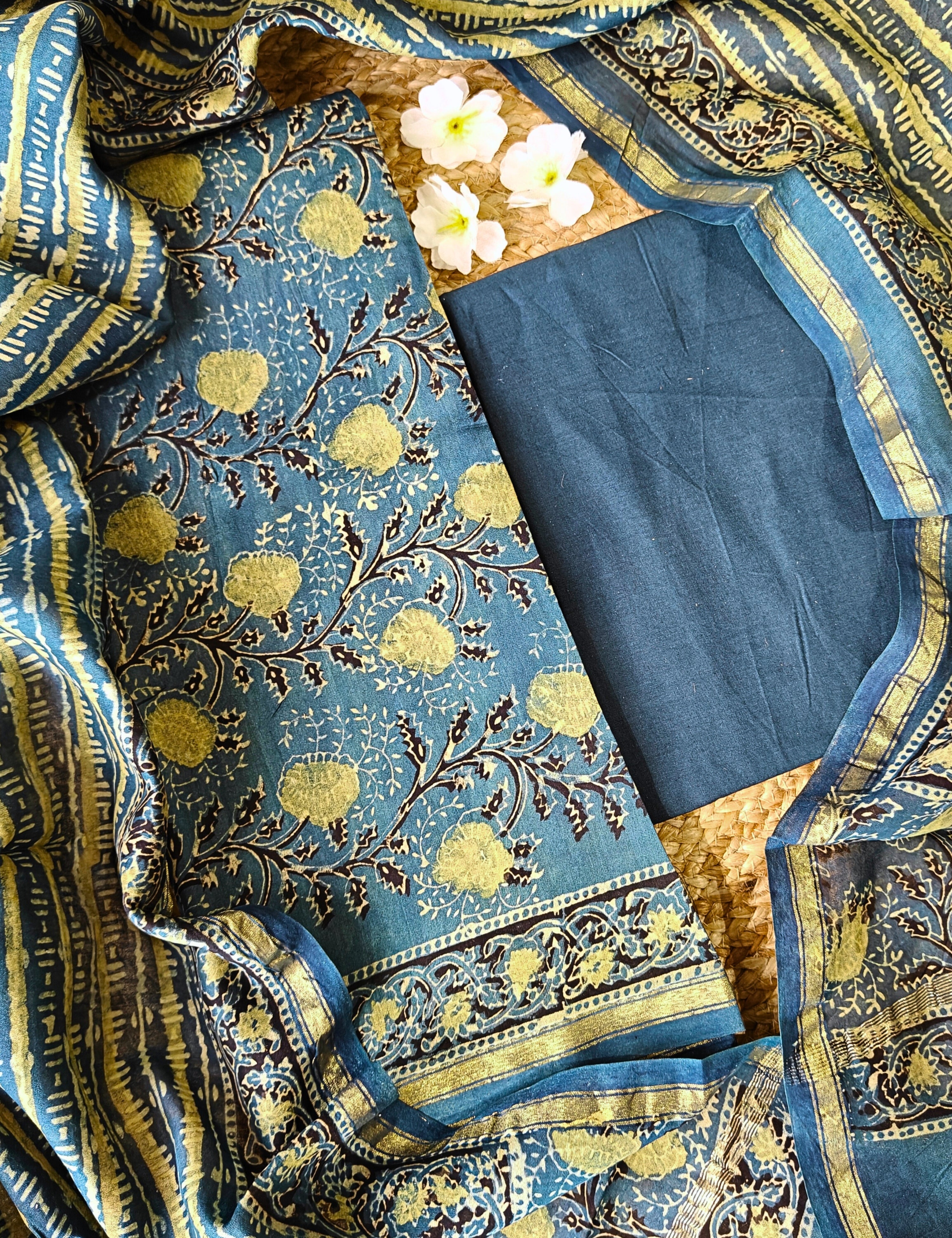 Chaap Indigo Ajrakh Dress Material