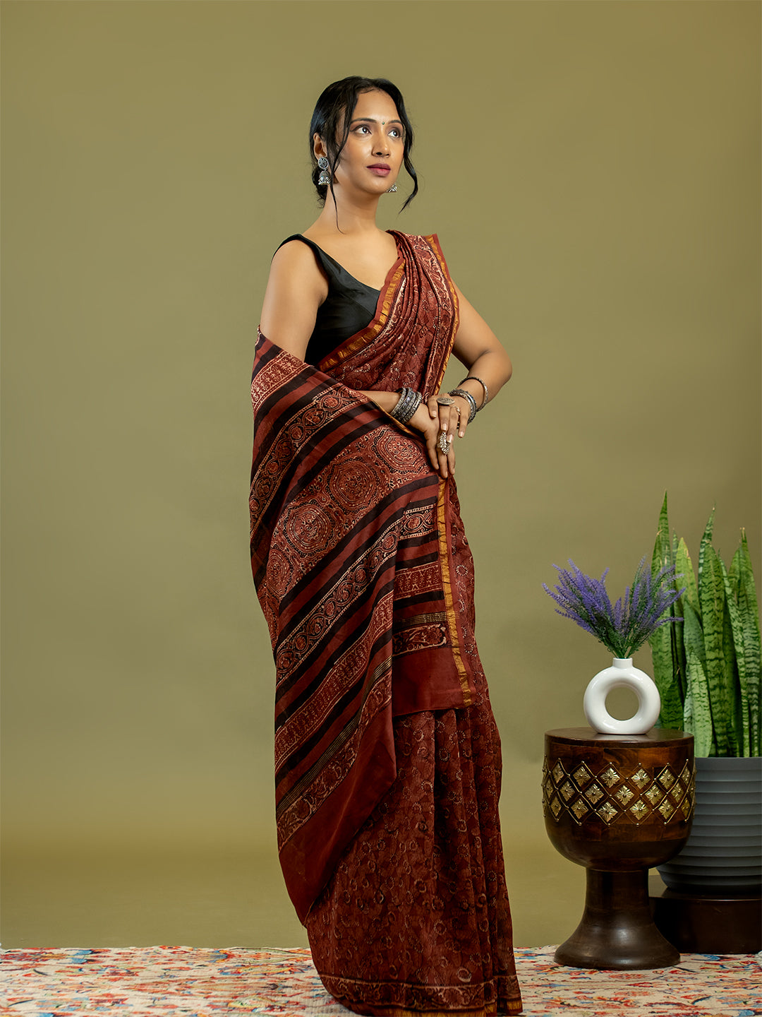 Raktika Maroon Ajrakh Saree